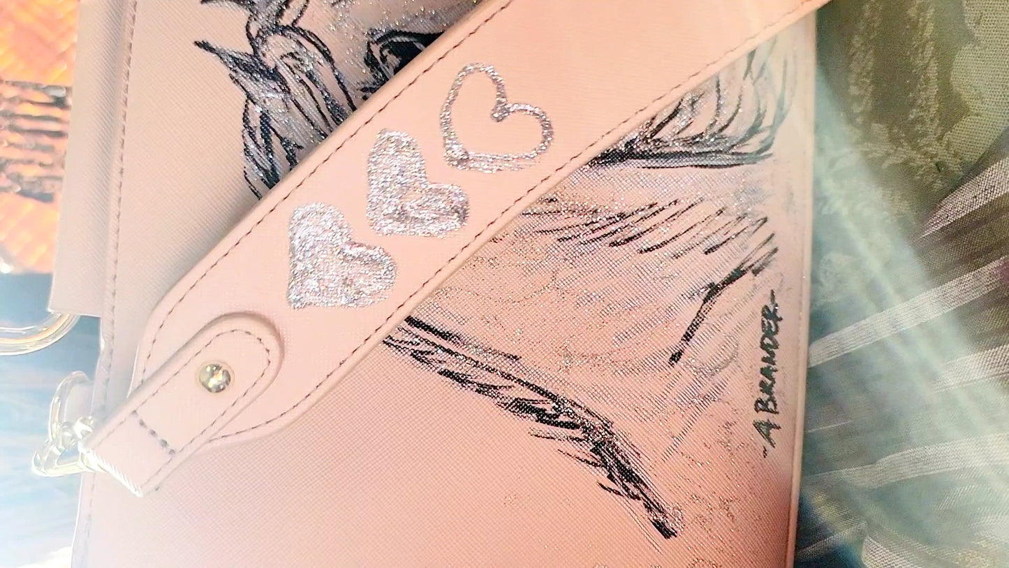 Cute Arabian Horse hand painted  upcycled pink structured handbag