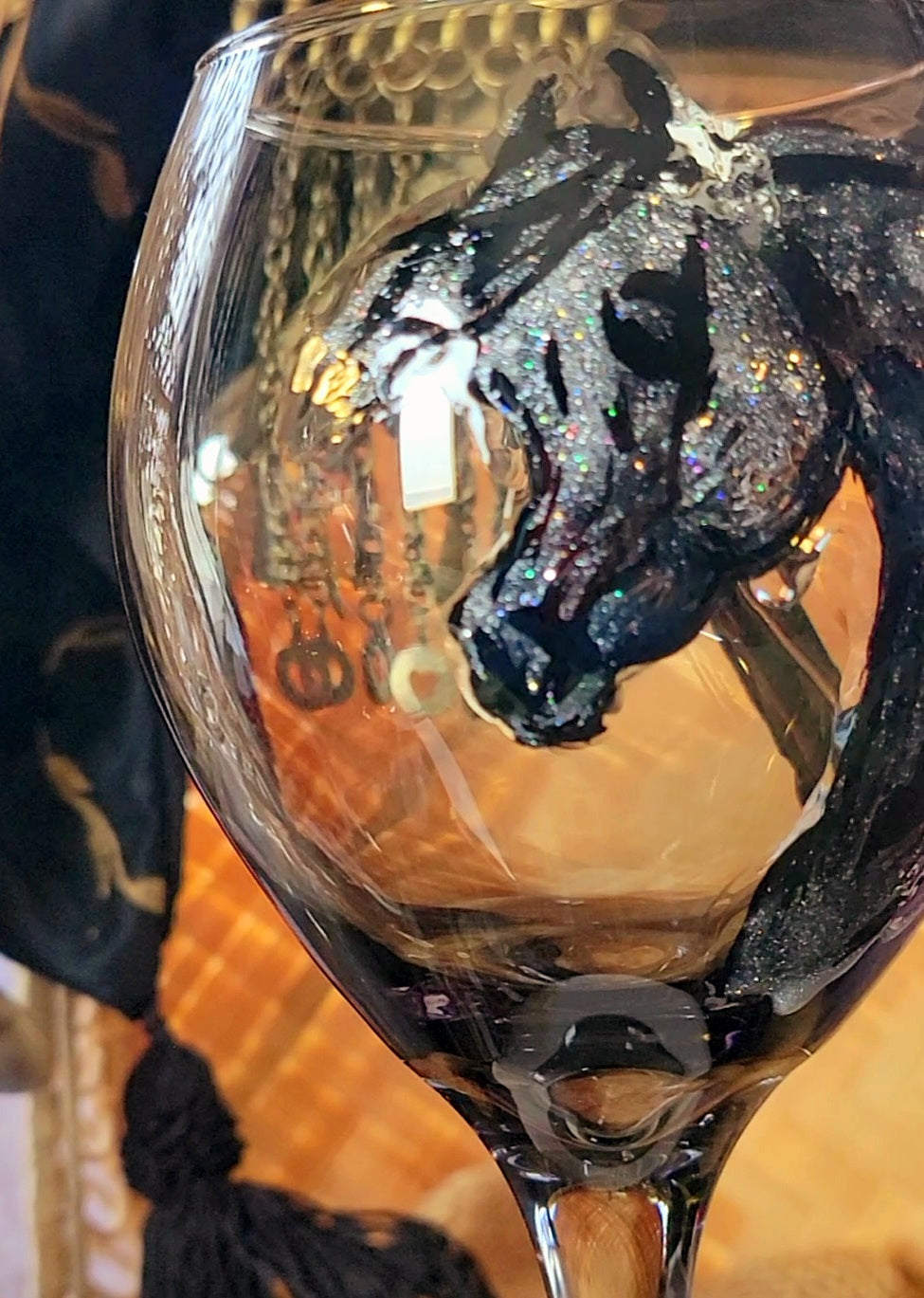 Arabian Horse Silver Glitter Heart Wine Glass