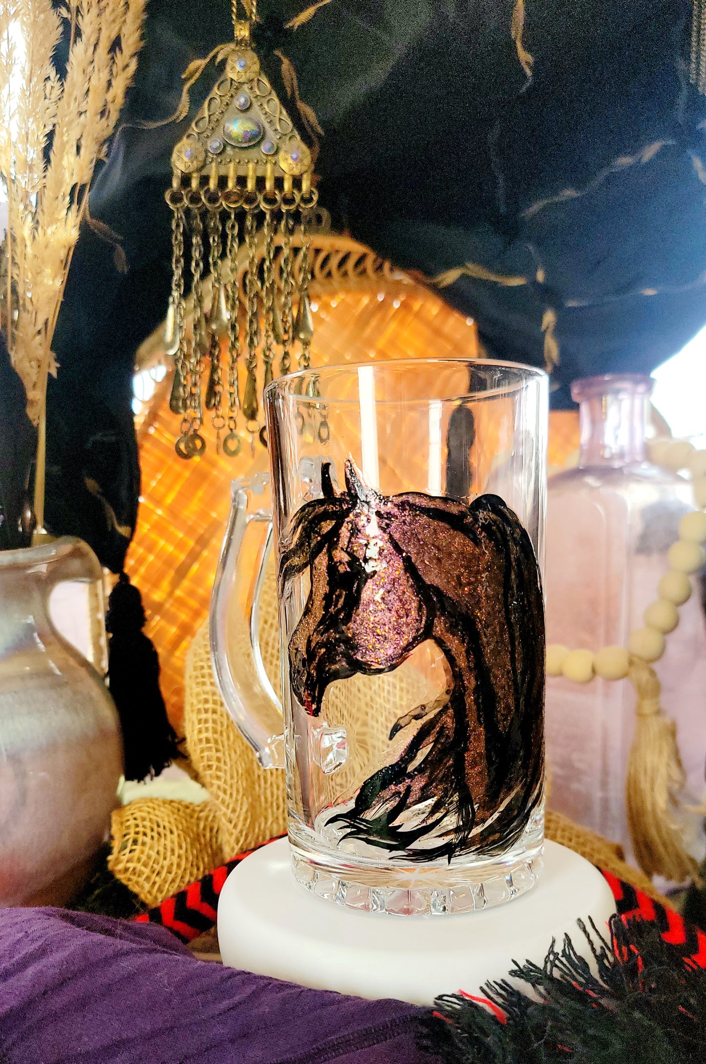 Hand Painted Pink Glitter Arabian Glass Mug