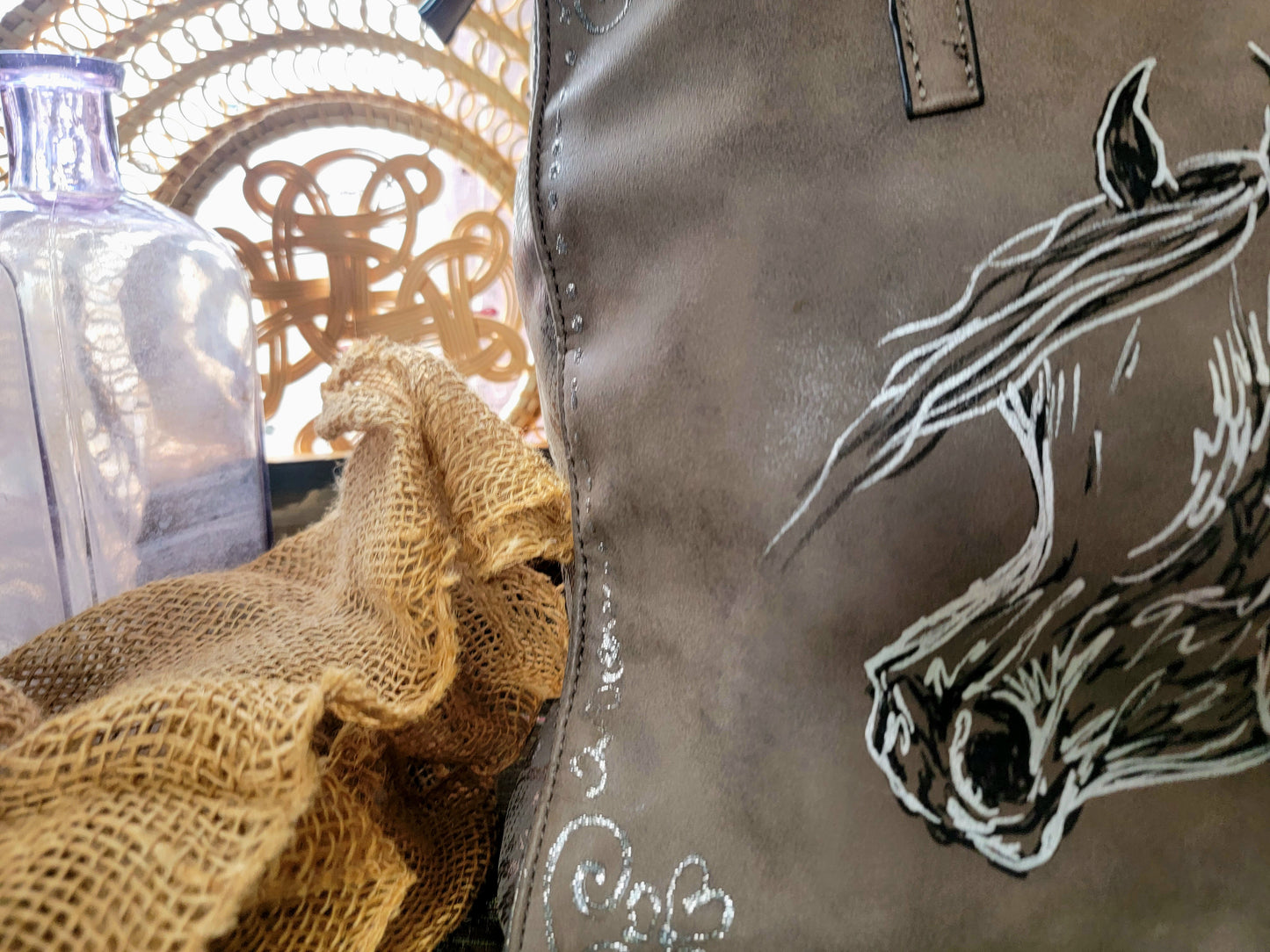 Arabian Horse psuede leather bag fuax snake skin