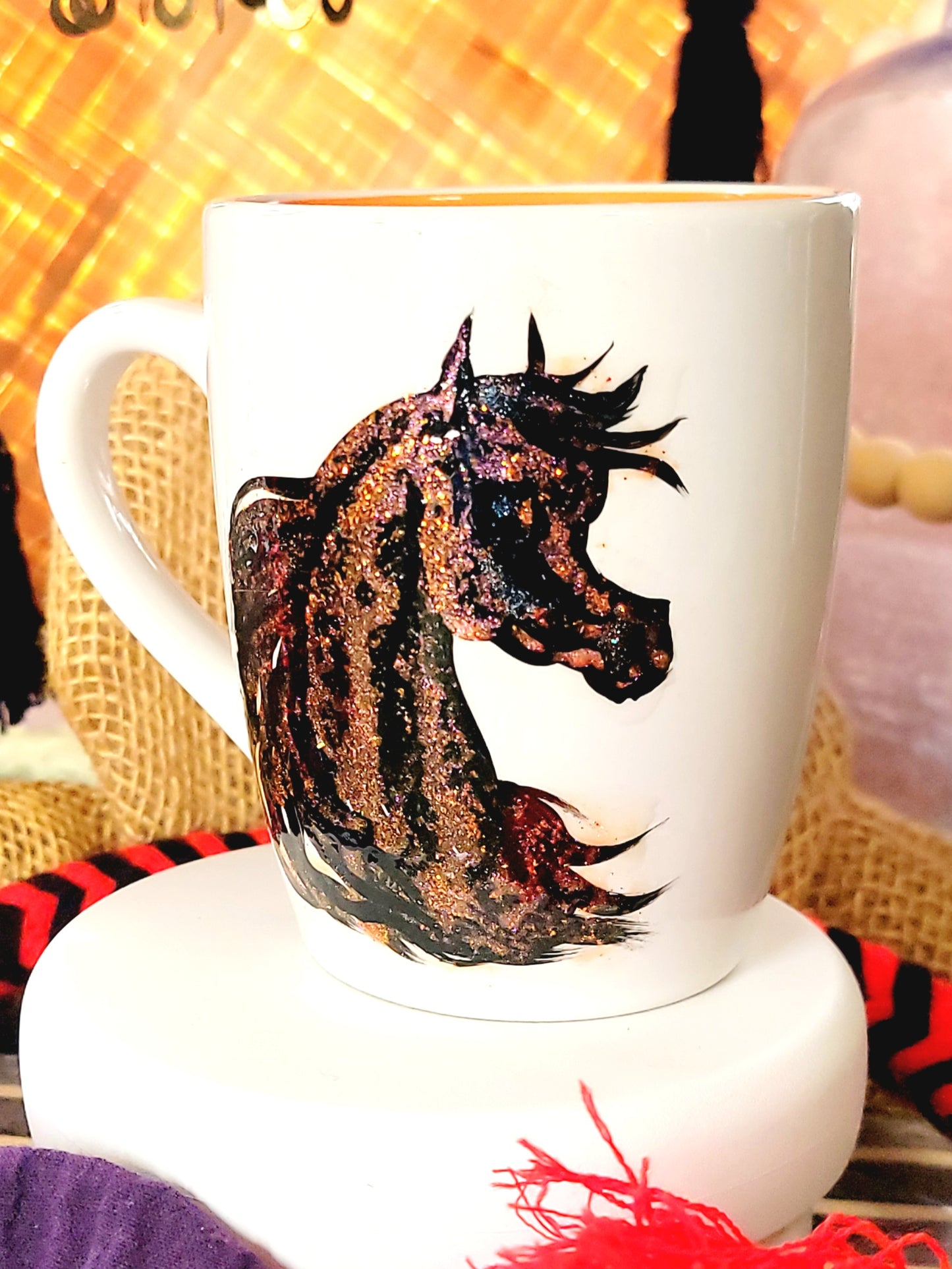 Arabian Horse glitter hand painted coffee mug