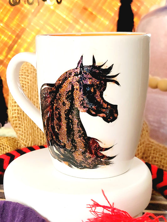Arabian Horse glitter hand painted coffee mug