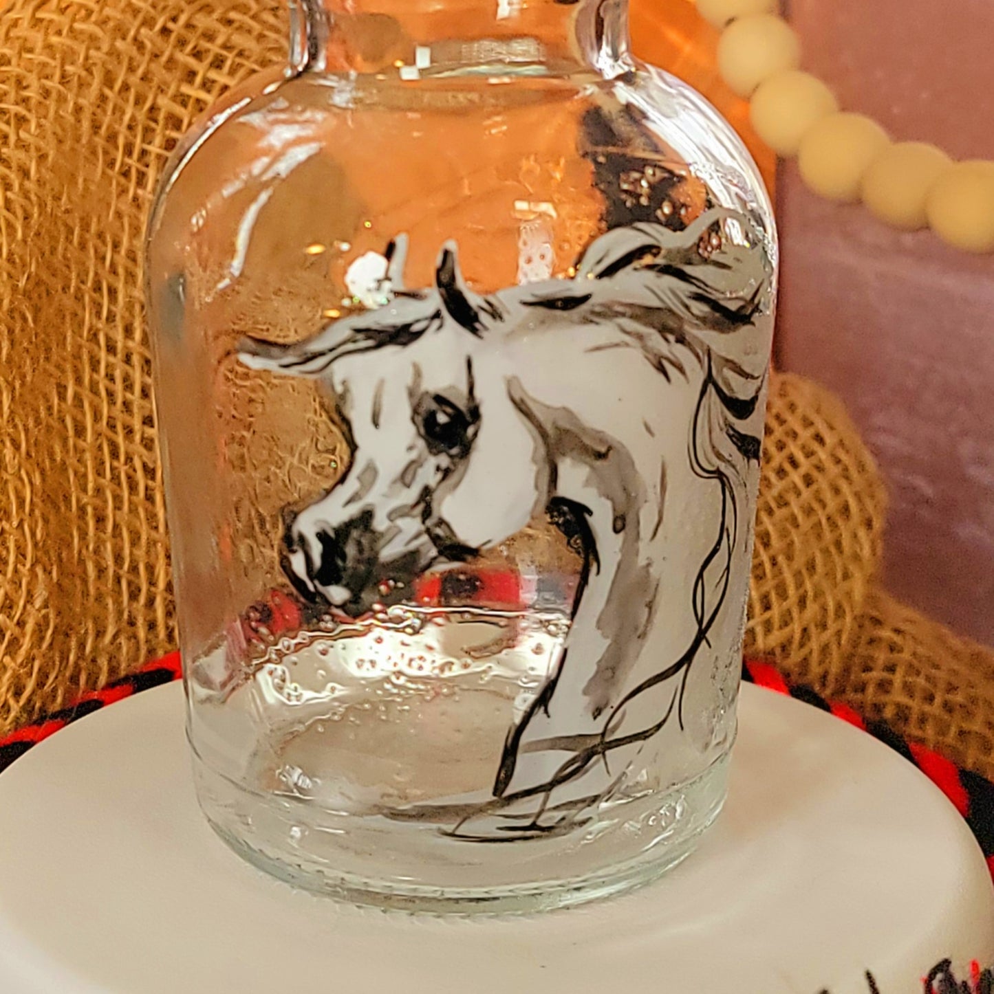 Arabian Horse Hand painted Oil or Syrup bottle