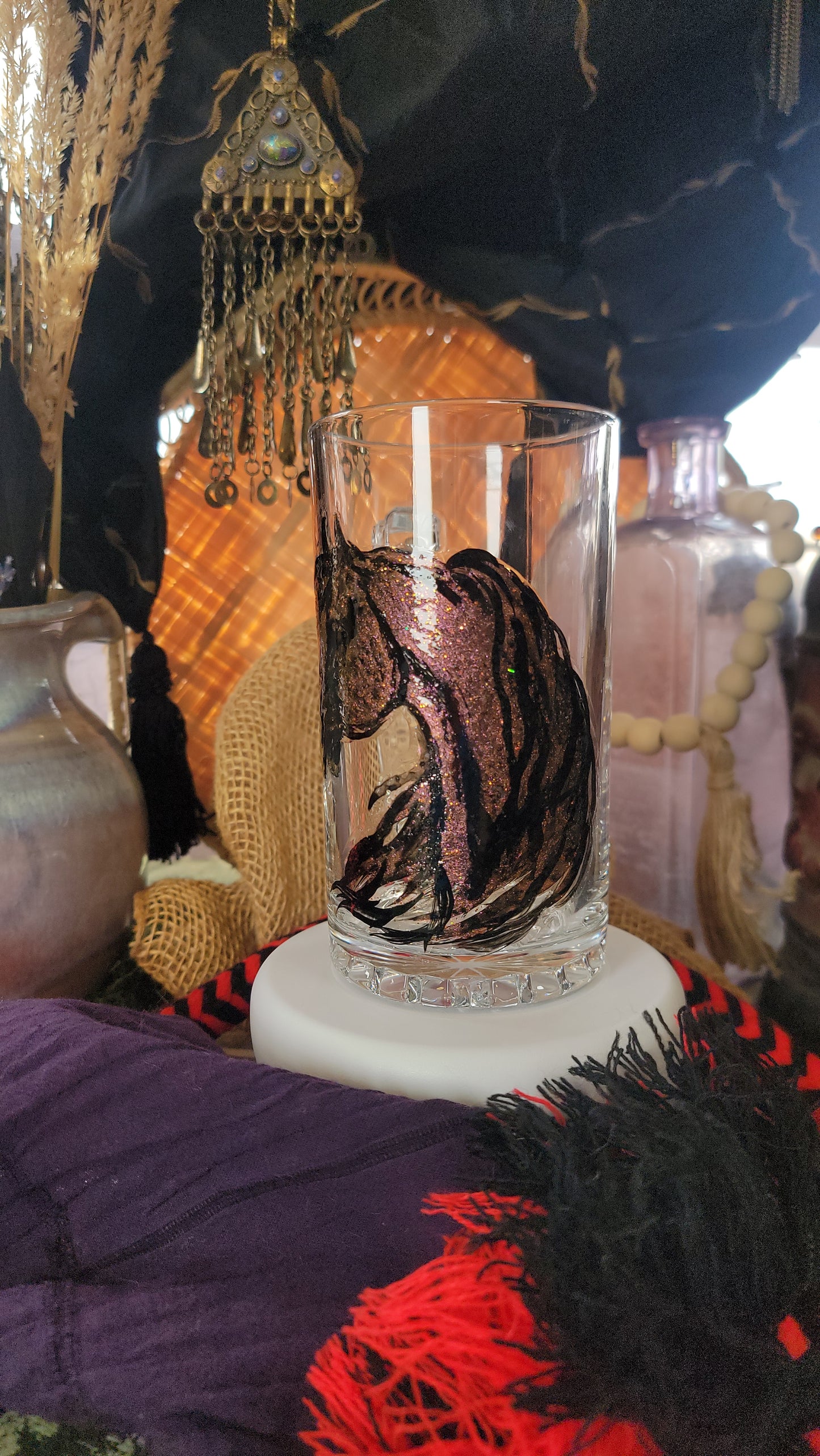 Hand Painted Pink Glitter Arabian Glass Mug
