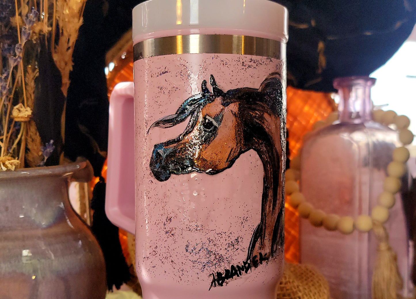 BAY ARABIAN horse hand painted 30oz drink tumbler