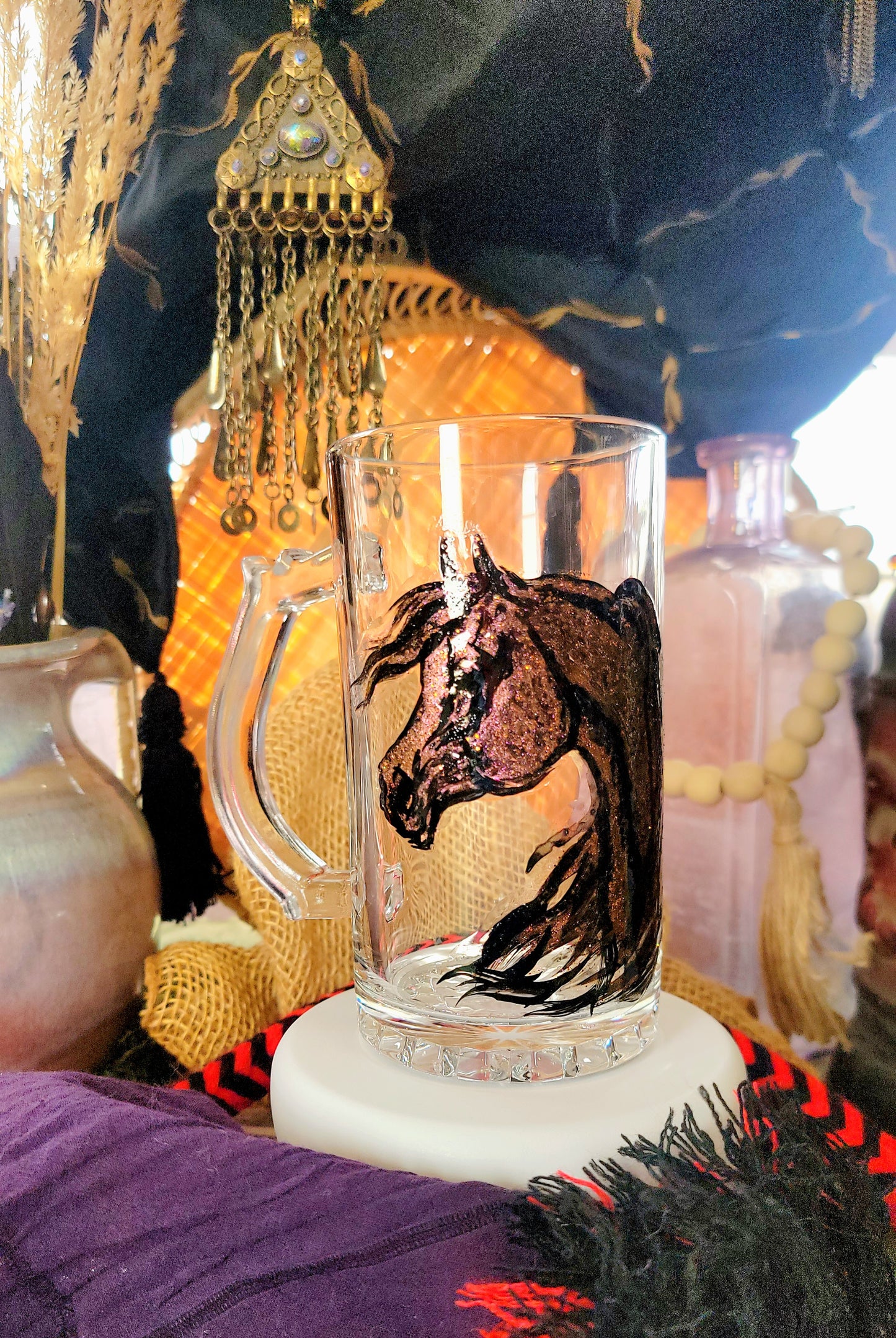 Hand Painted Pink Glitter Arabian Glass Mug