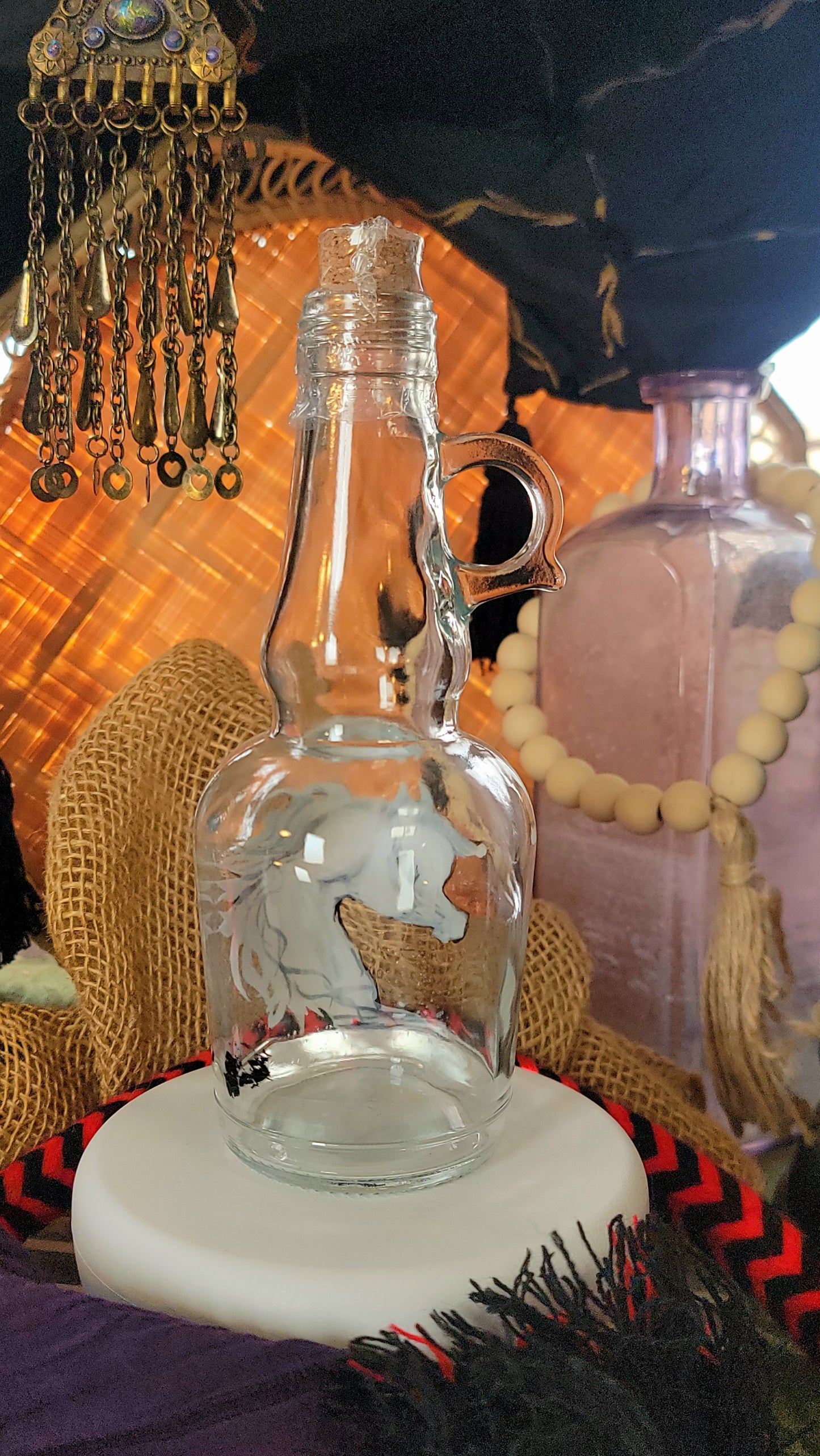Arabian Horse Hand painted Oil or Syrup bottle