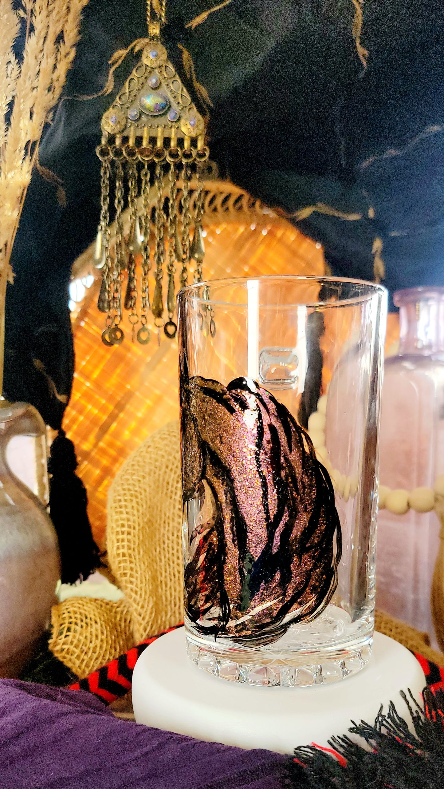 Hand Painted Pink Glitter Arabian Glass Mug