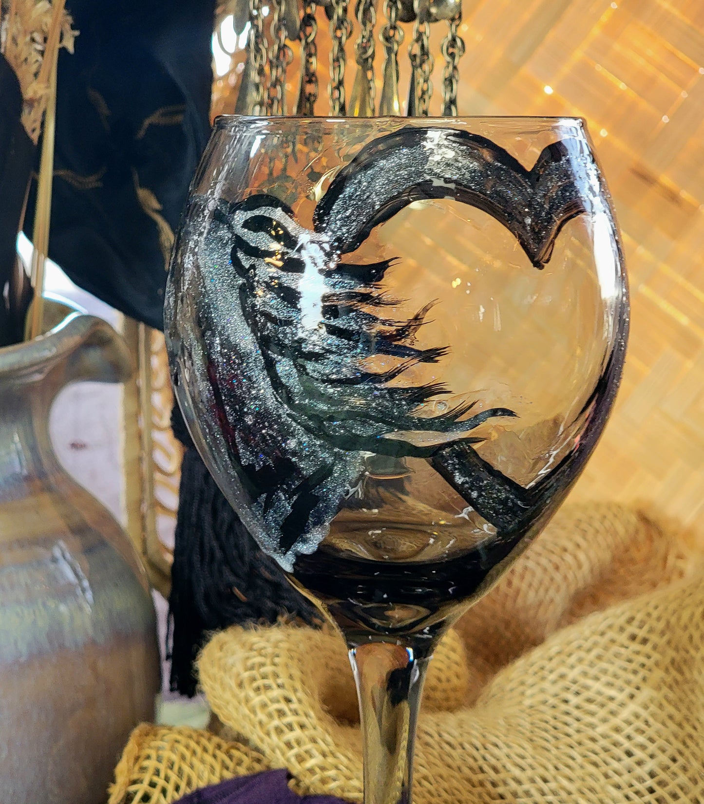 Arabian Horse Silver Glitter Heart Wine Glass
