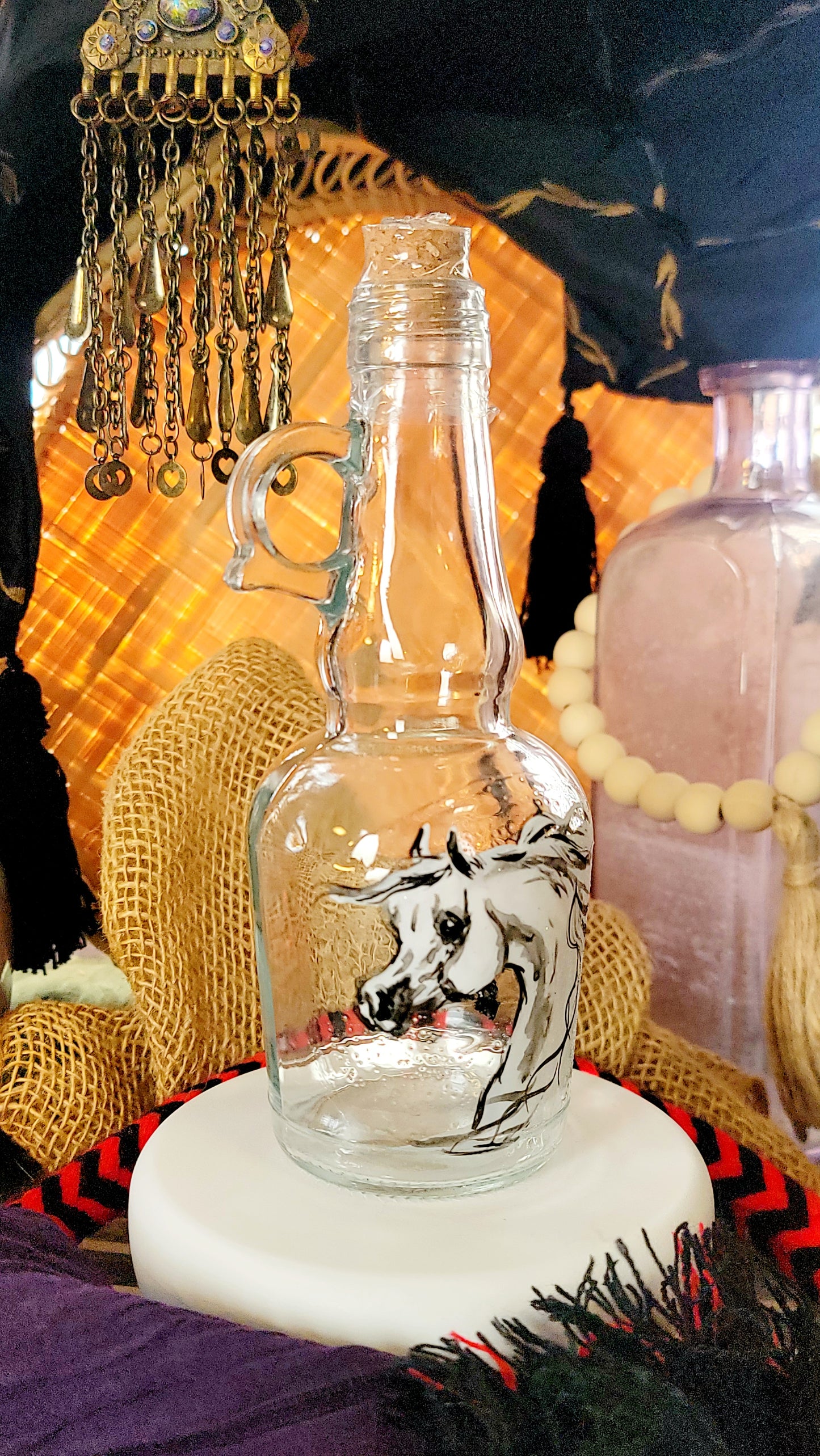 Arabian Horse Hand painted Oil or Syrup bottle
