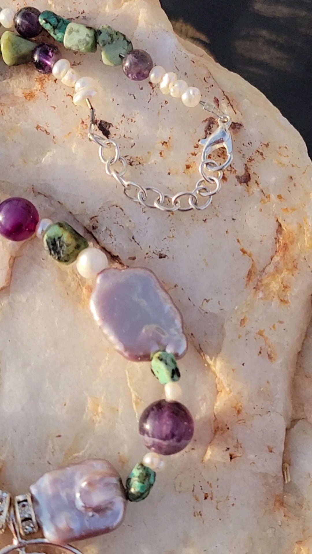 Arabian Horse Circle Adjustable Necklace Amethyst and Turquoise gemstone and sterling silver