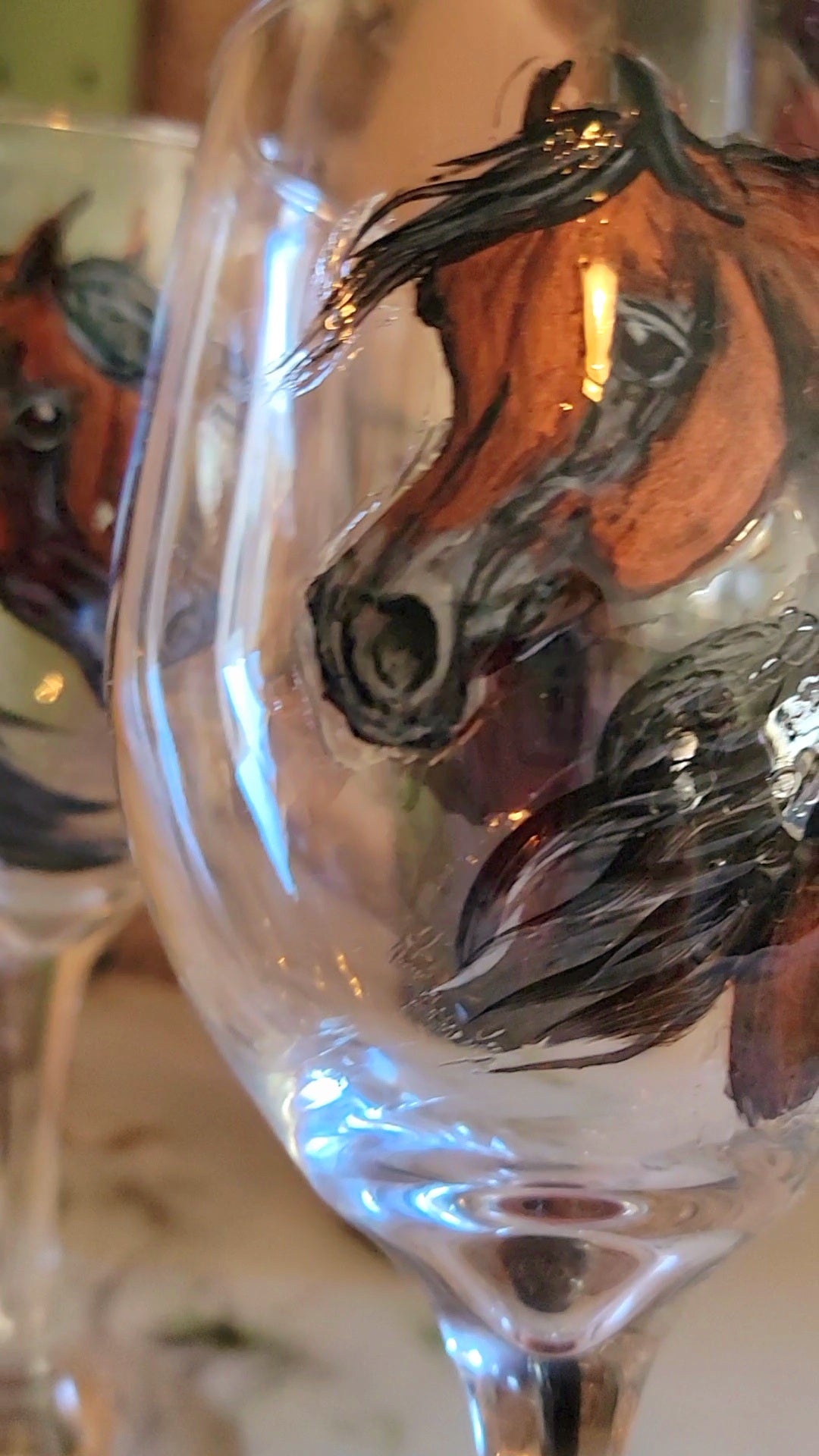 Pair of Bay Arabian Horse Wine Glasses