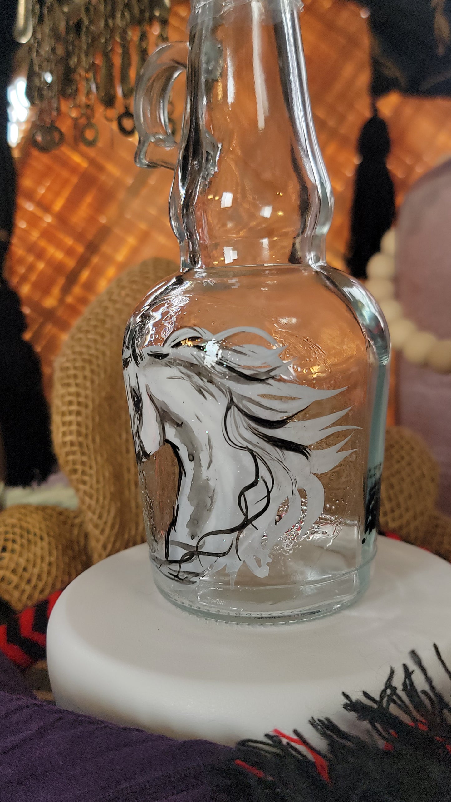 Arabian Horse Hand painted Oil or Syrup bottle