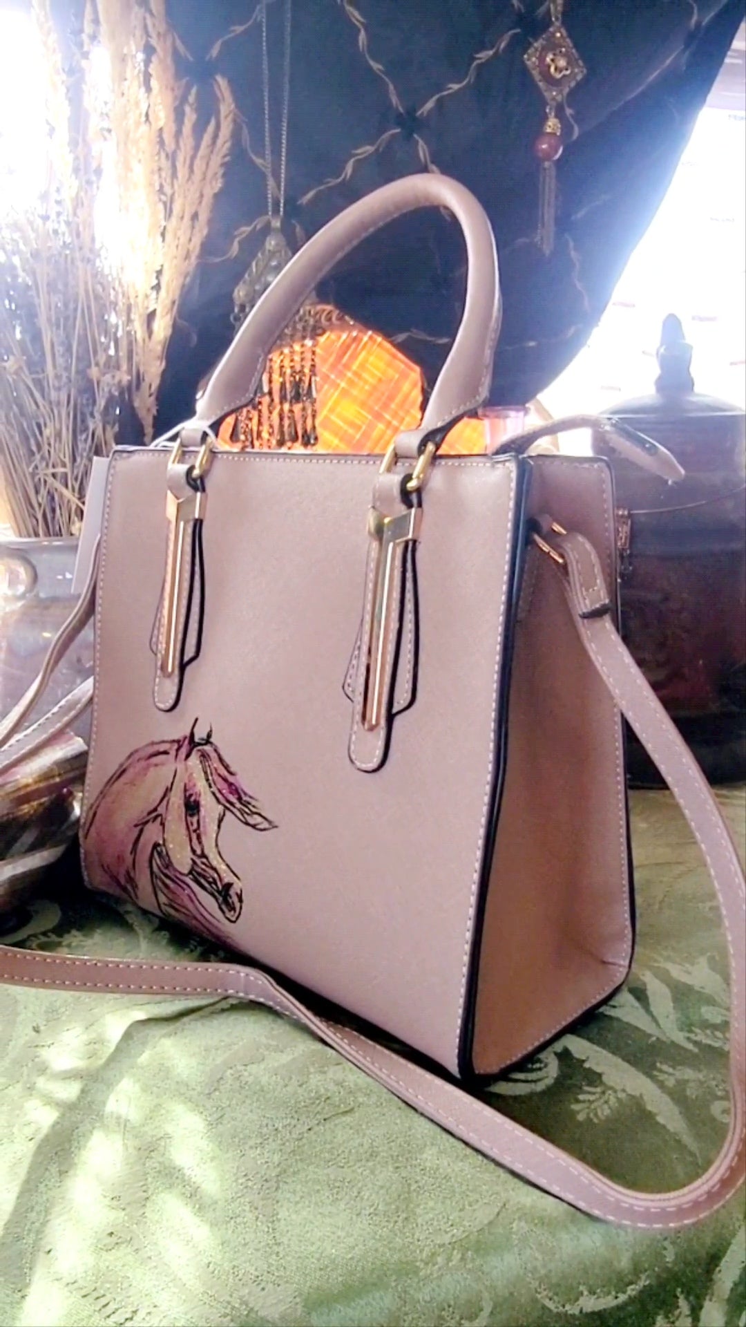 Dusty Pink Arabian Horse hand painted hand bag