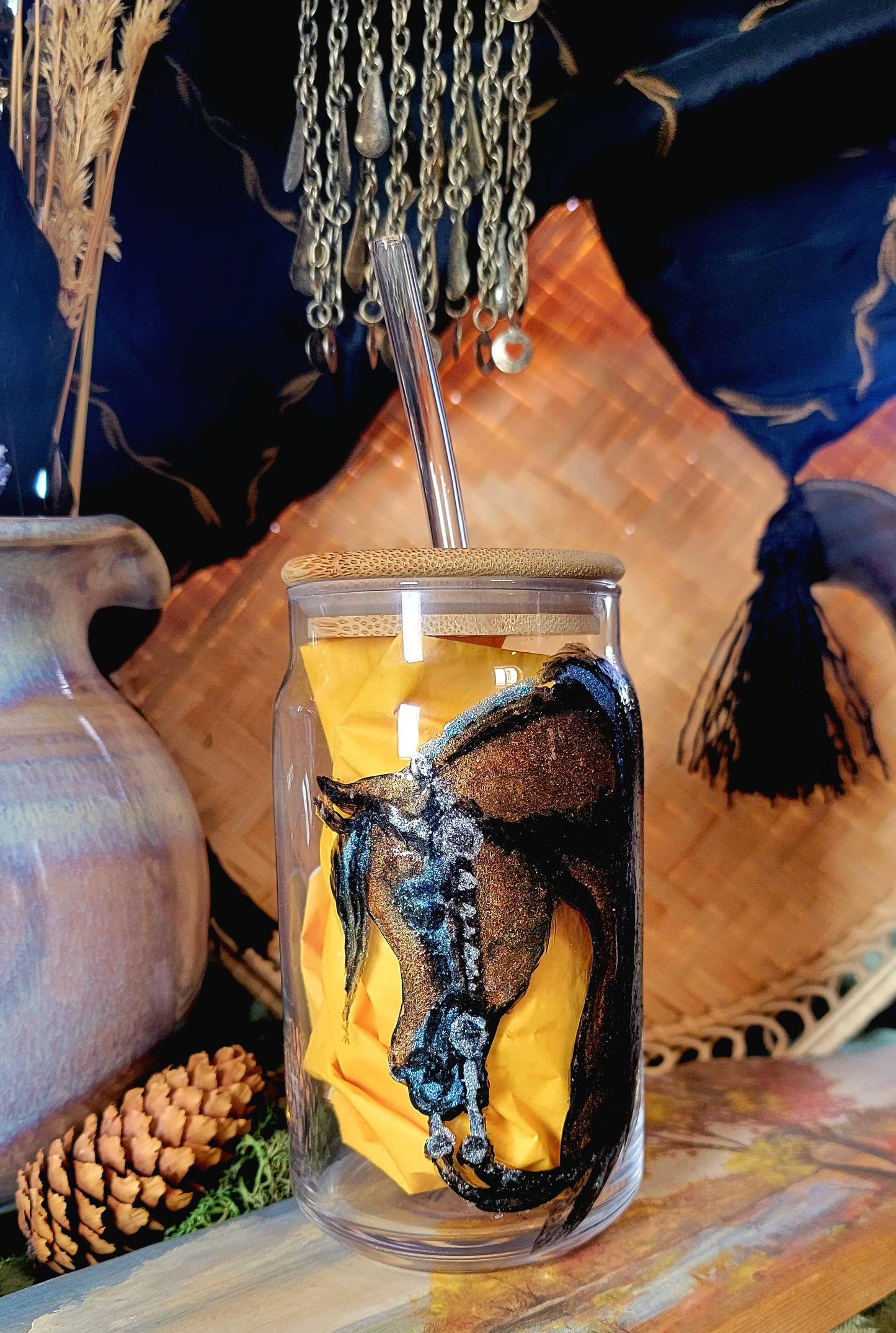 Arabian Horse Western Pleasure Hand Painted Glitter  Glass Jar Tumbler