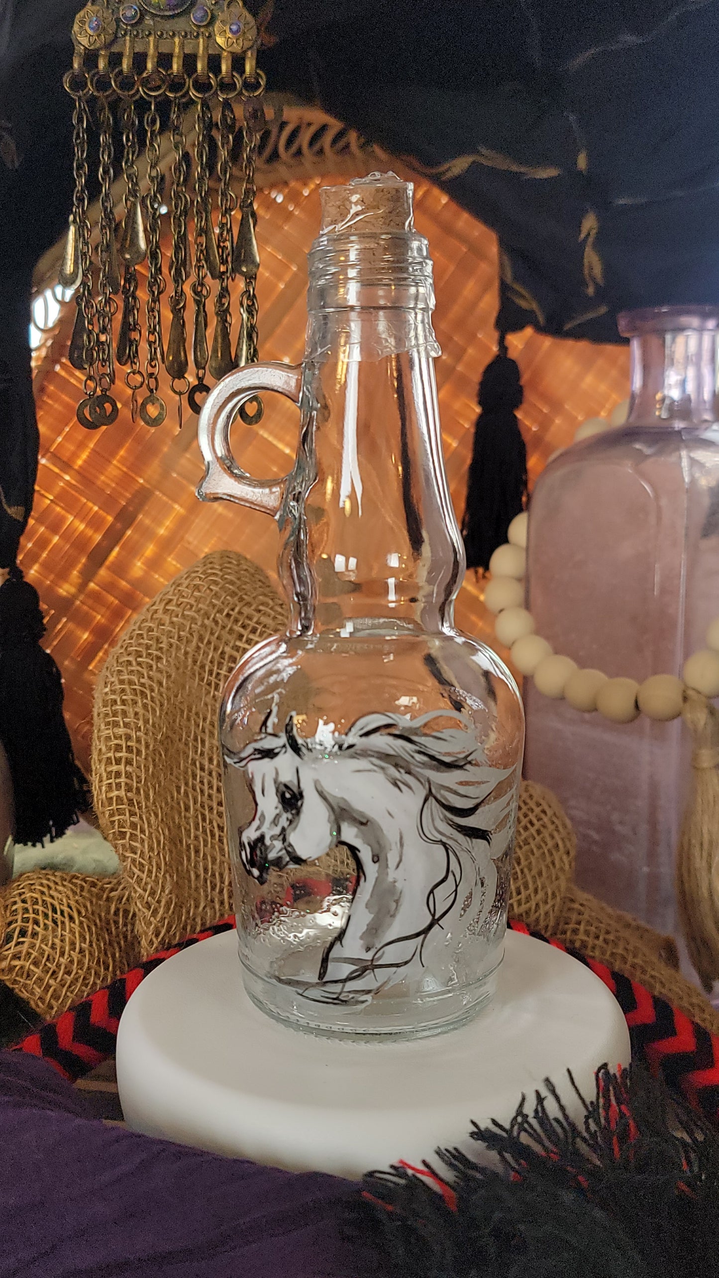 Arabian Horse Hand painted Oil or Syrup bottle