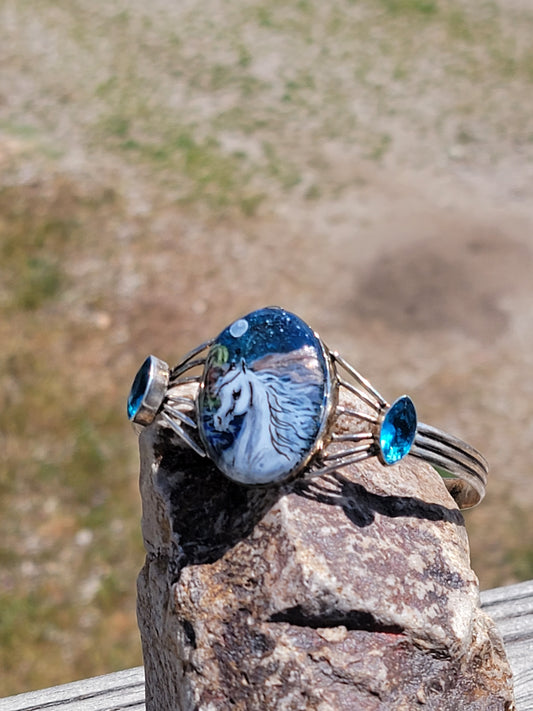 Labrodite Arabian Desert Moonlight Oasis Sterling Silver Cuff