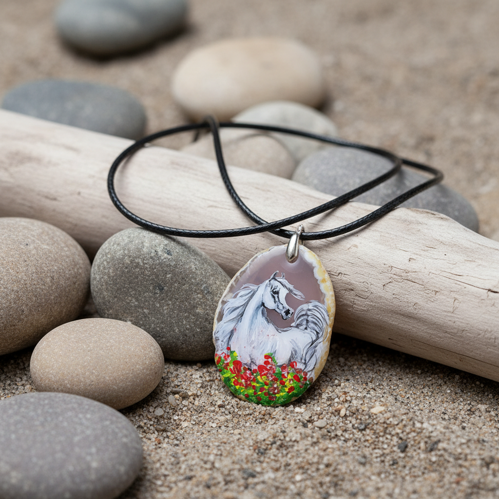 Hand painted natural agate with Arabian Horse!