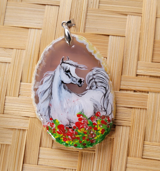 Hand painted natural agate with Arabian Horse!