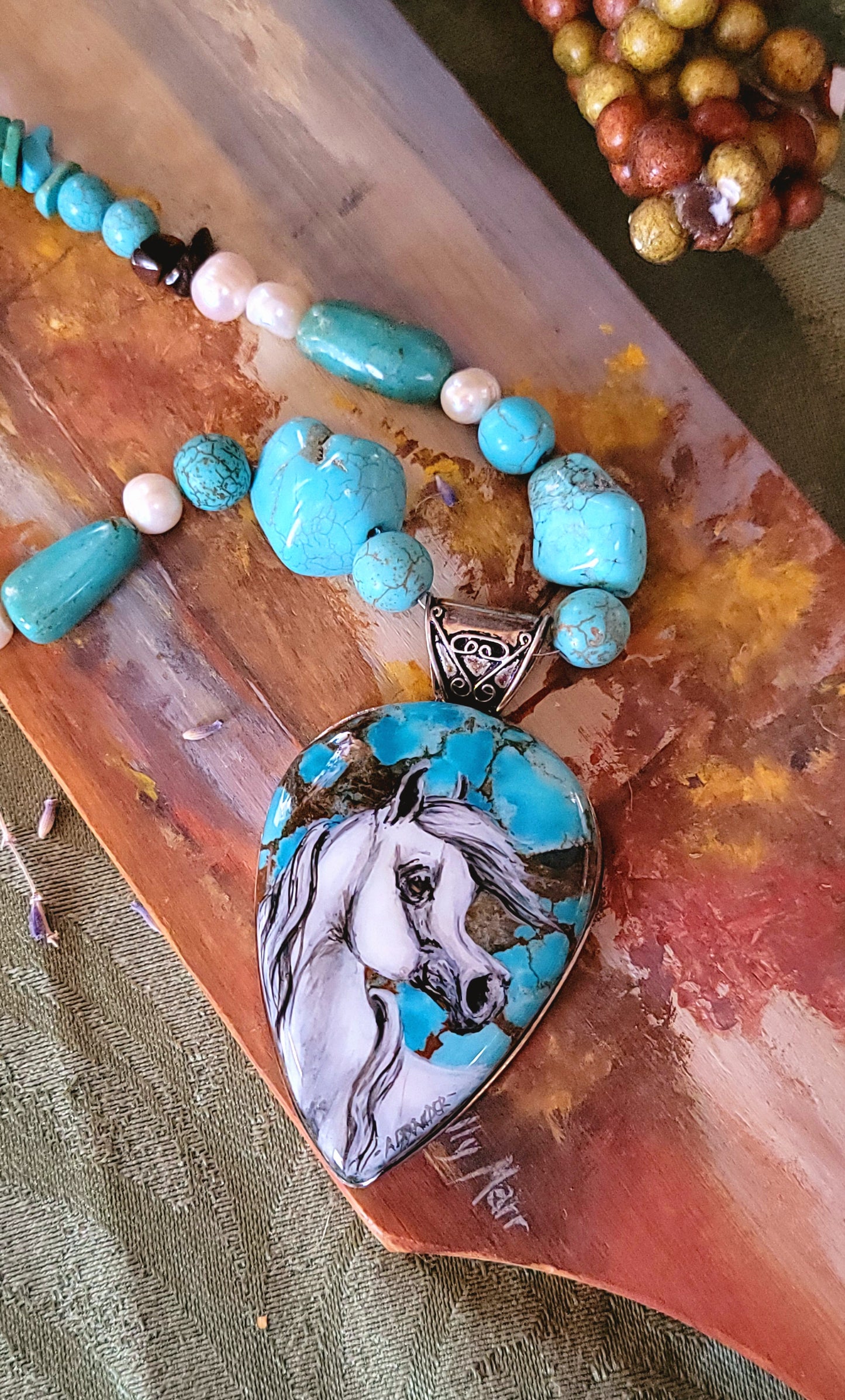 Turquoise hand painted Arabian necklace