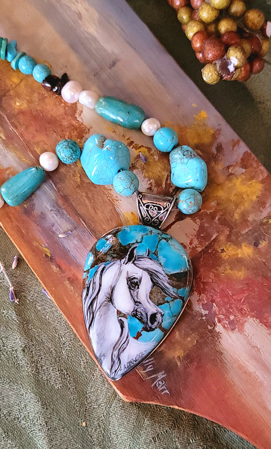 Turquoise hand painted Arabian necklace