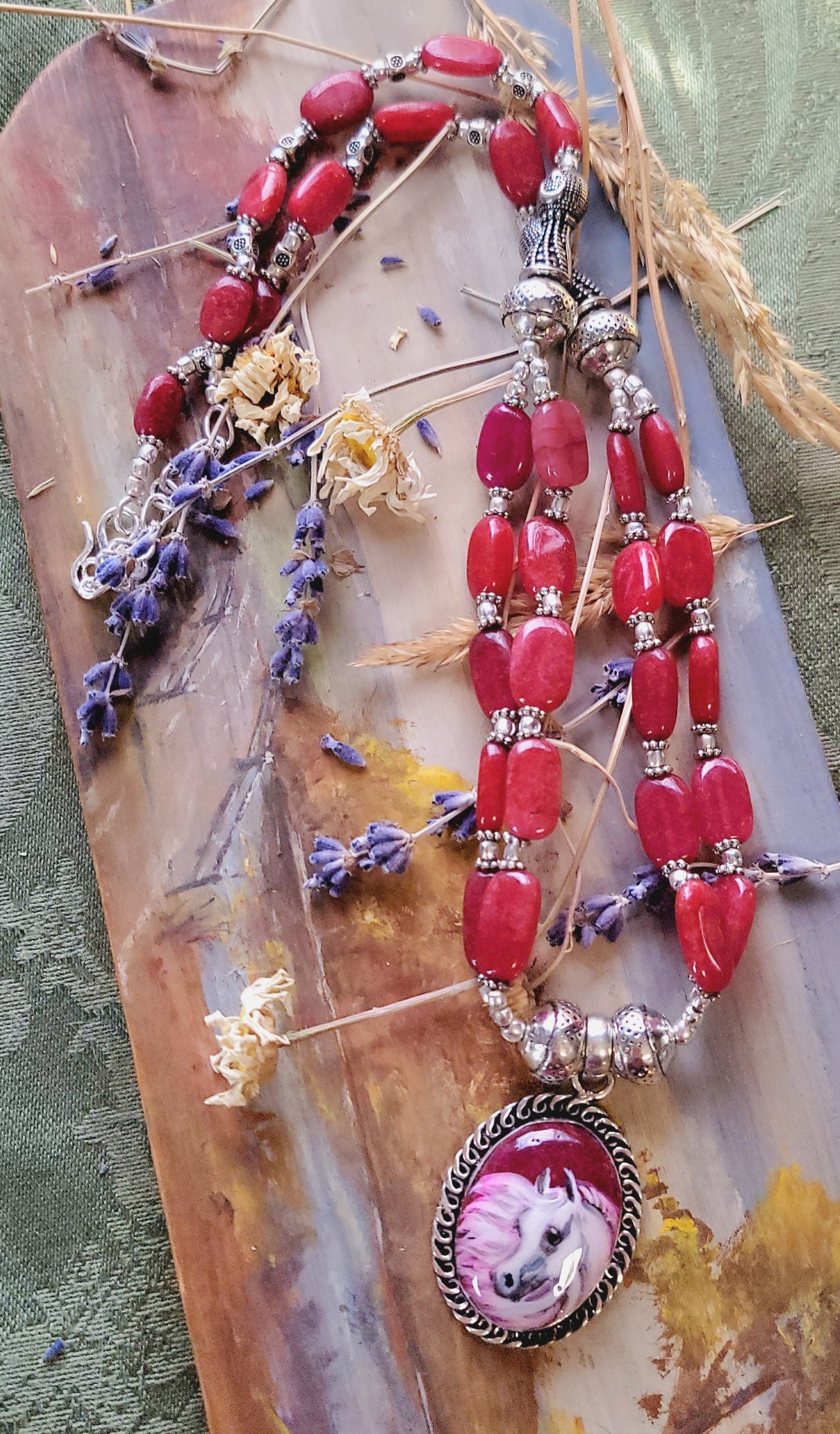 Hand Painted Arabian Pink Agate necklace