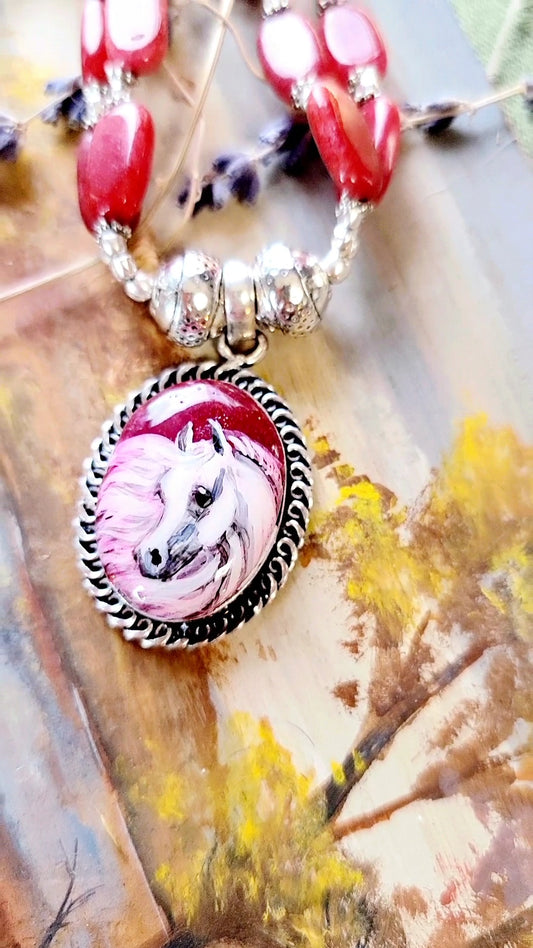 Hand Painted Arabian Pink Agate necklace
