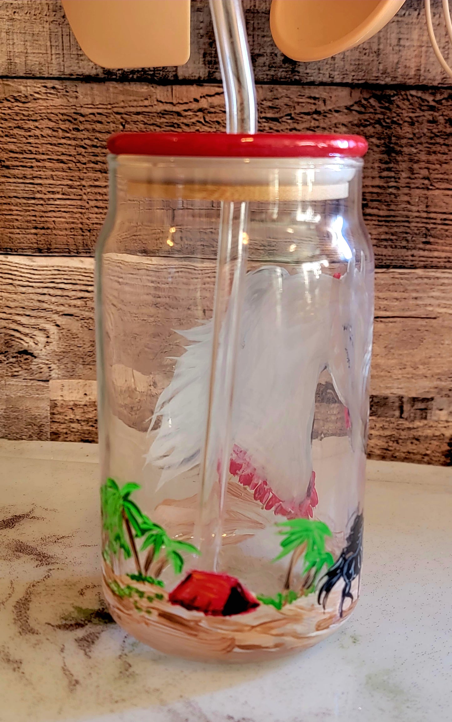 Pair of Hand Painted Arabian Horse glass Mason Jar Tumblers