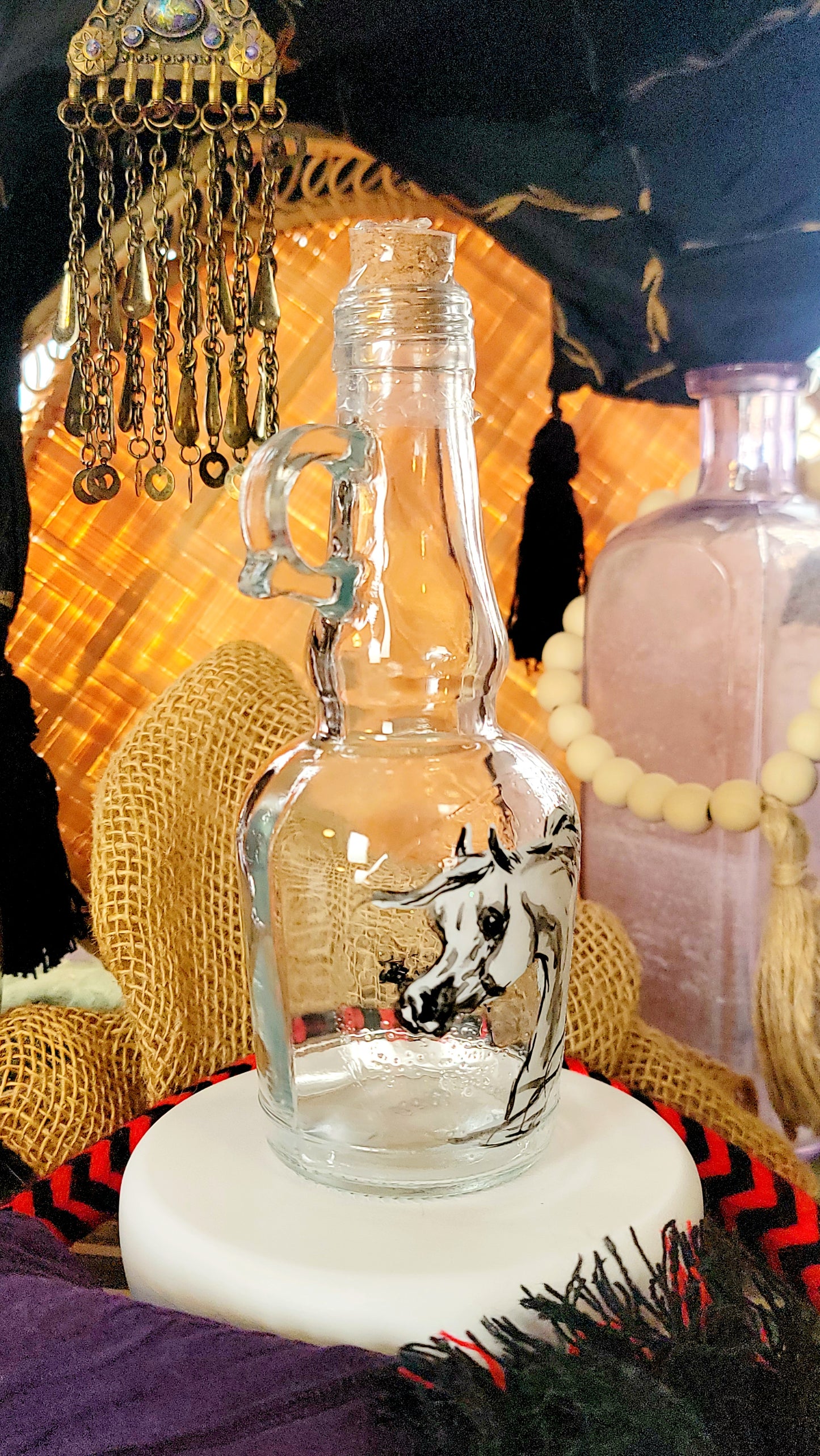 Arabian Horse Hand painted Oil or Syrup bottle