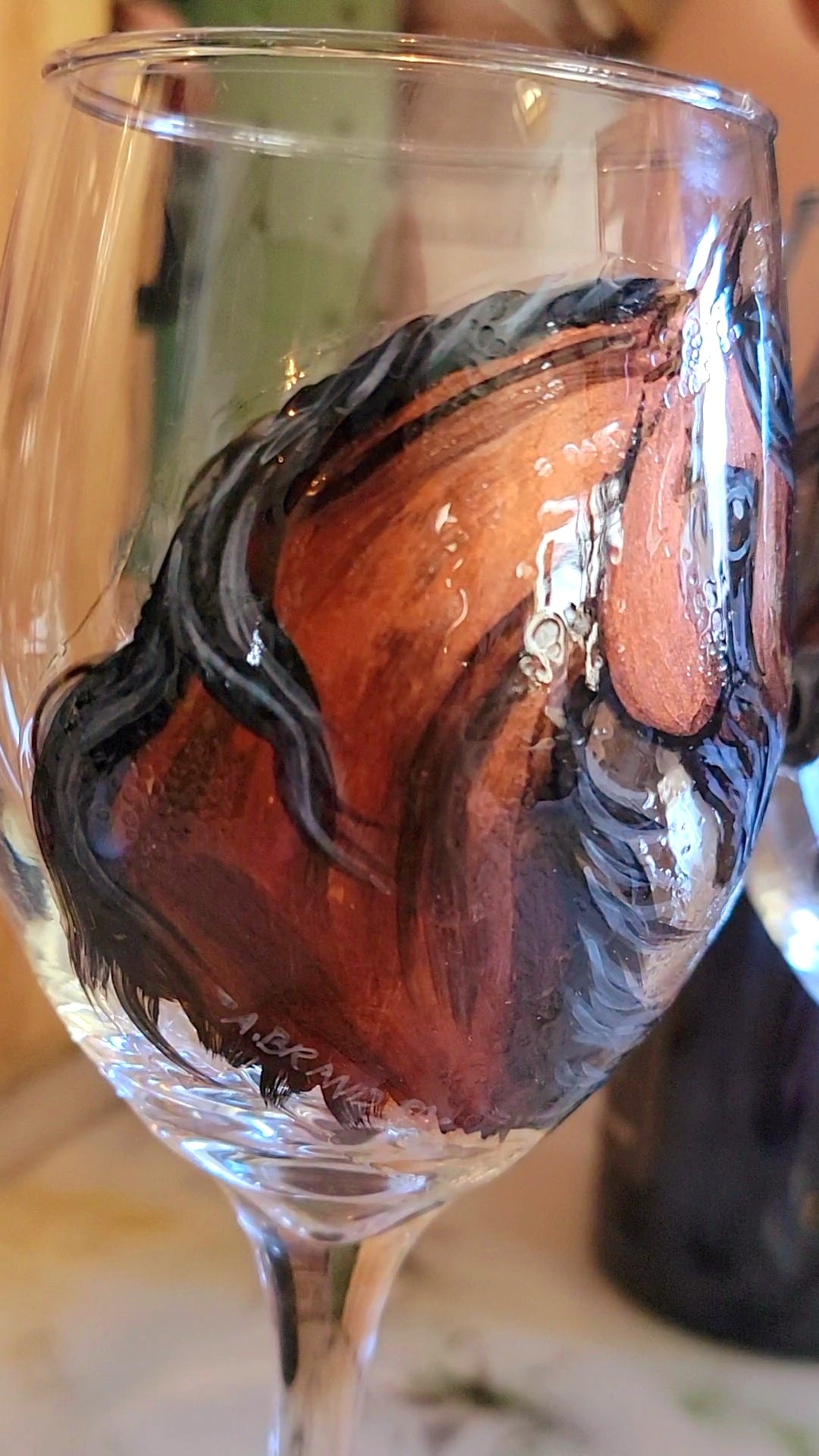 Pair of Bay Arabian Horse Wine Glasses