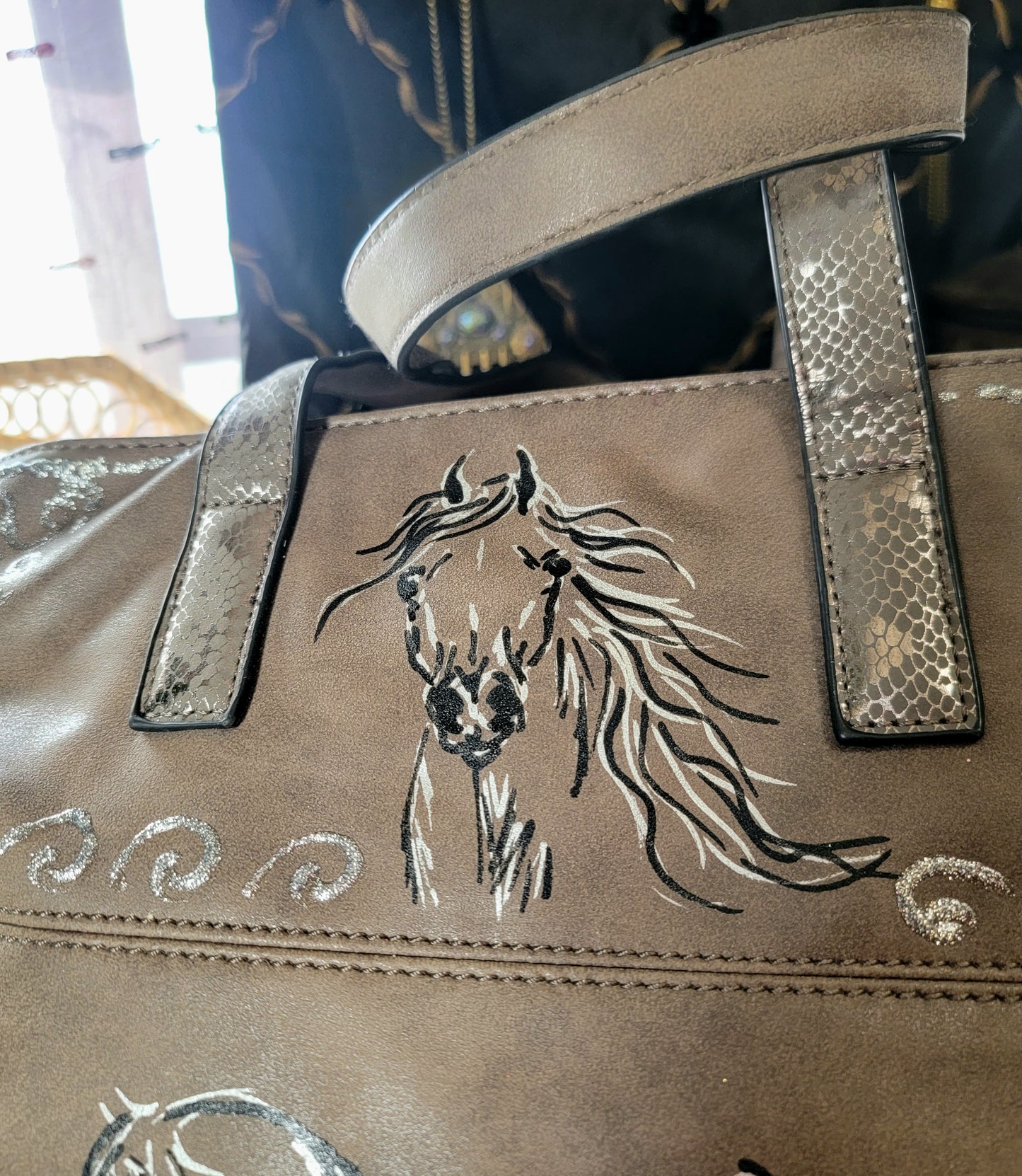 Arabian Horse psuede leather bag fuax snake skin