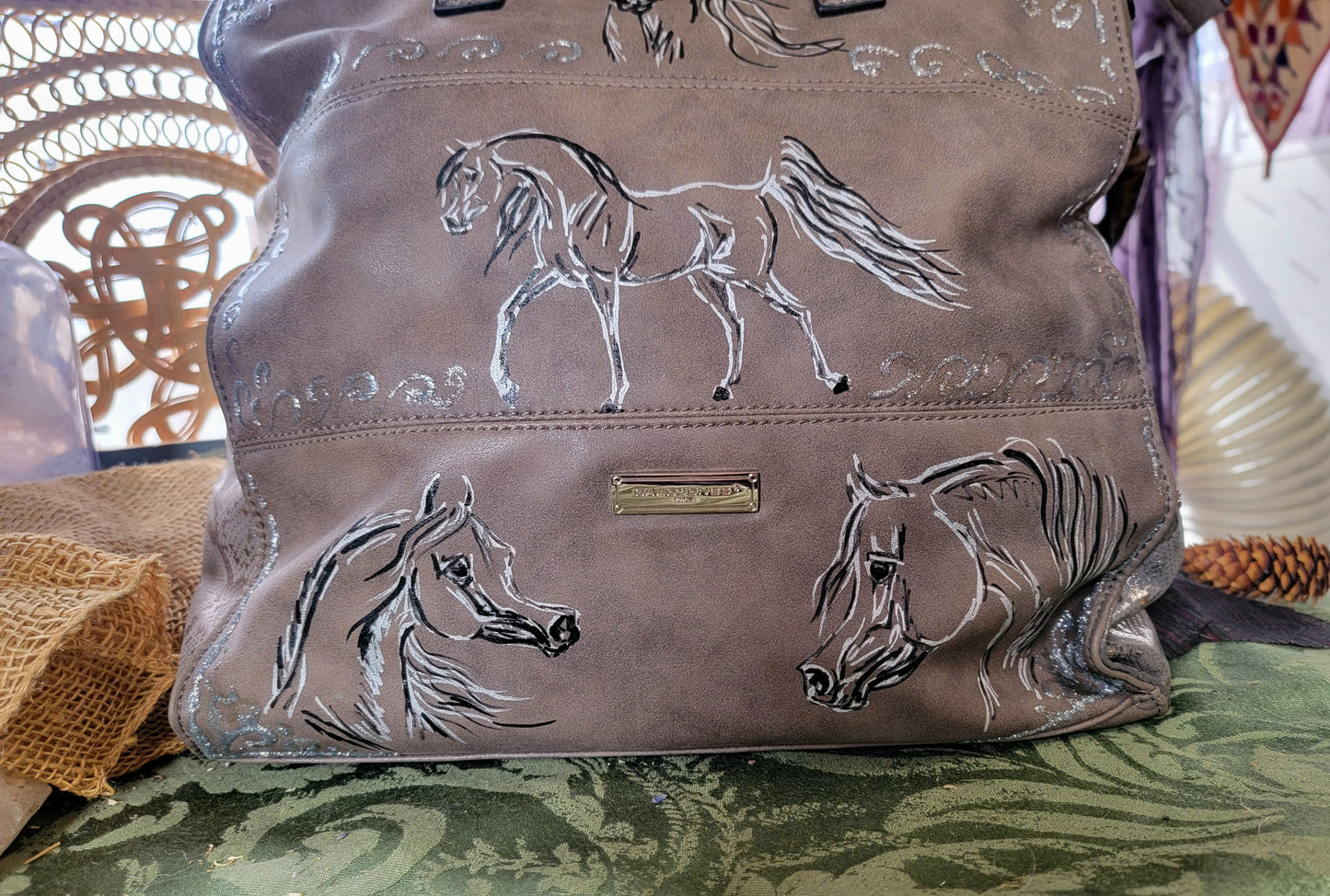 Arabian Horse psuede leather bag fuax snake skin