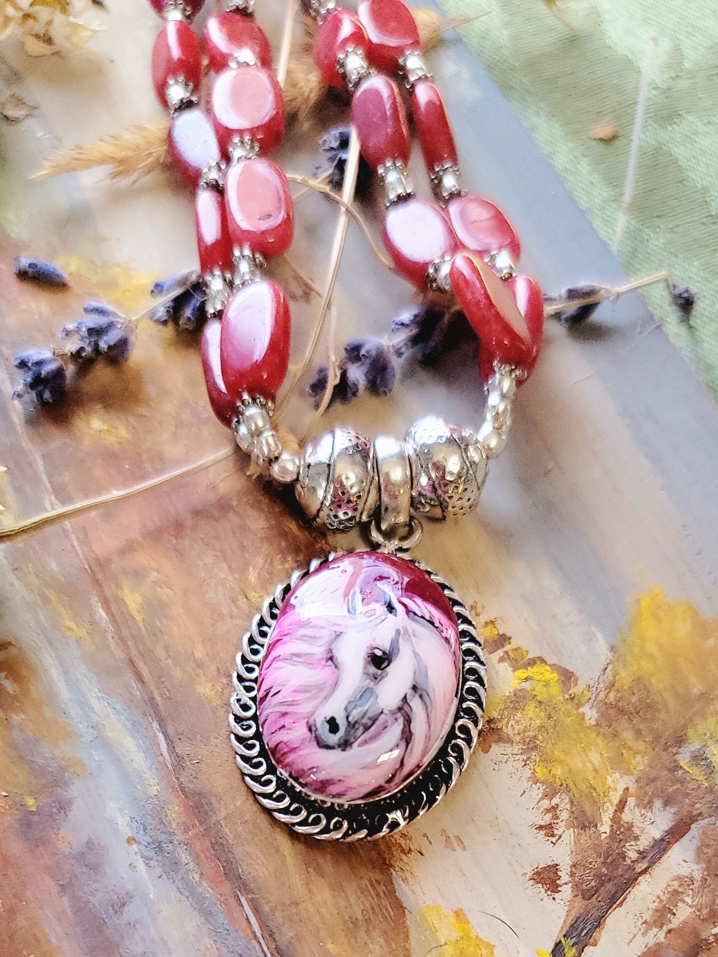 Hand Painted Arabian Pink Agate necklace