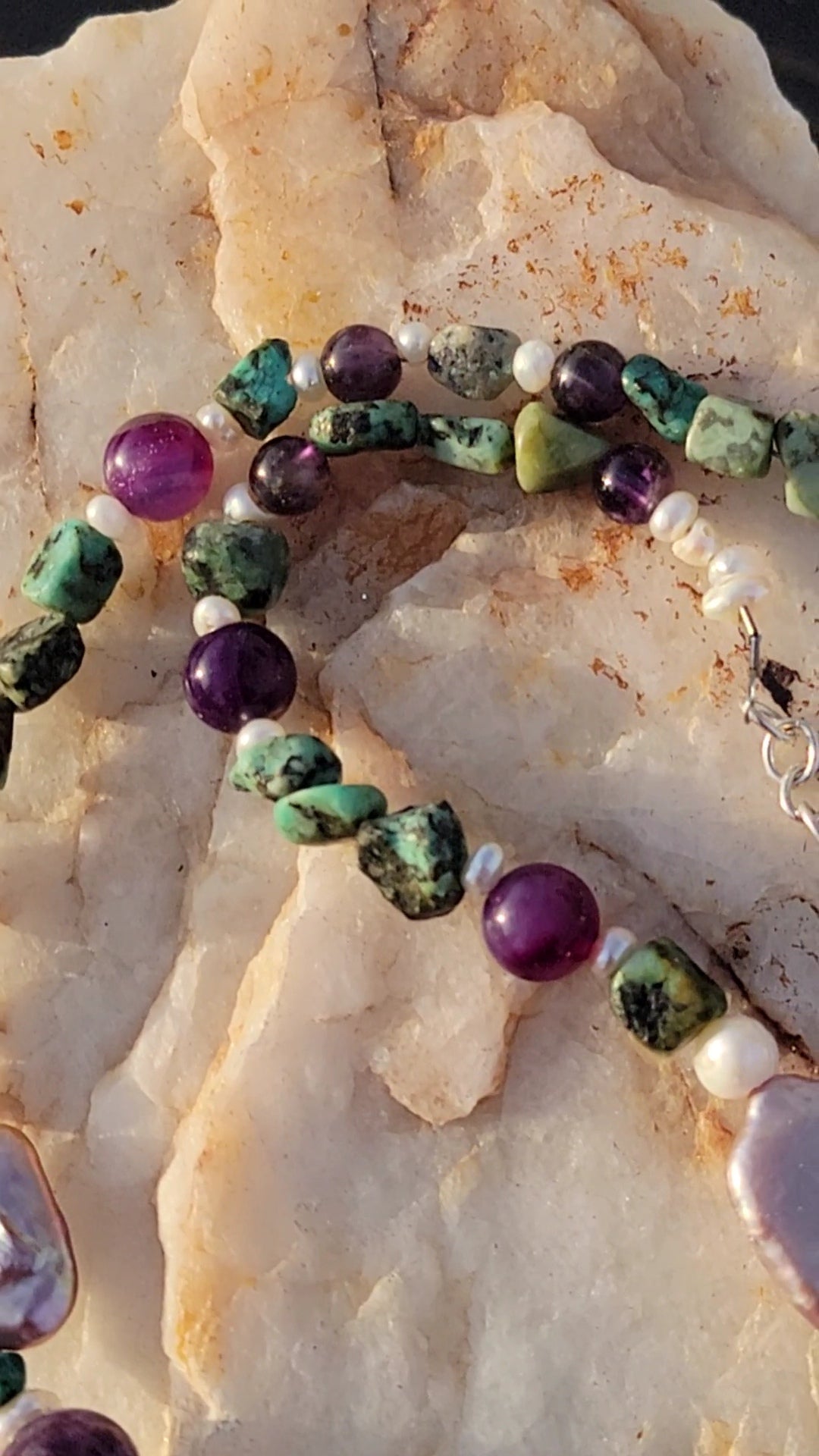 Arabian Horse Circle Adjustable Necklace Amethyst and Turquoise gemstone and sterling silver