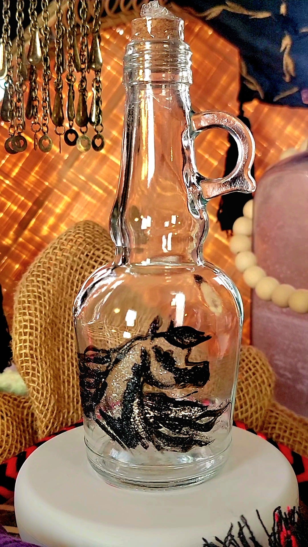 Arabian Horse Hand painted Oil or Syrup bottle