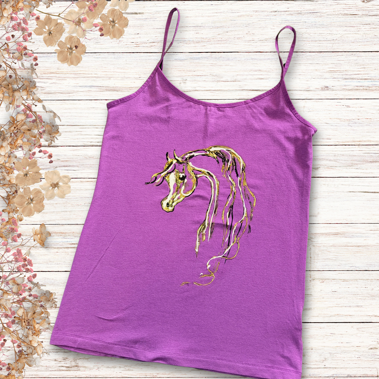 Fuschia hand painted Arabian horse Tank top