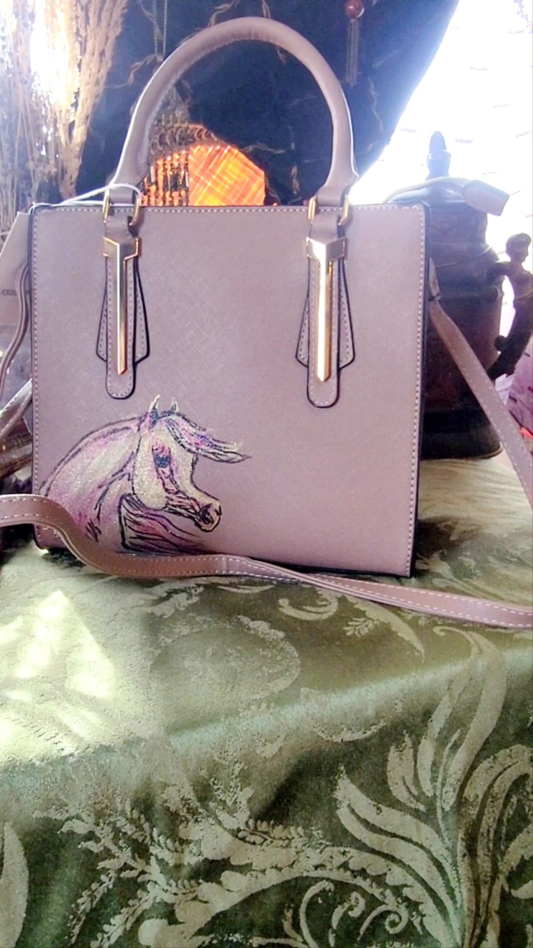 Dusty Pink Arabian Horse hand painted hand bag