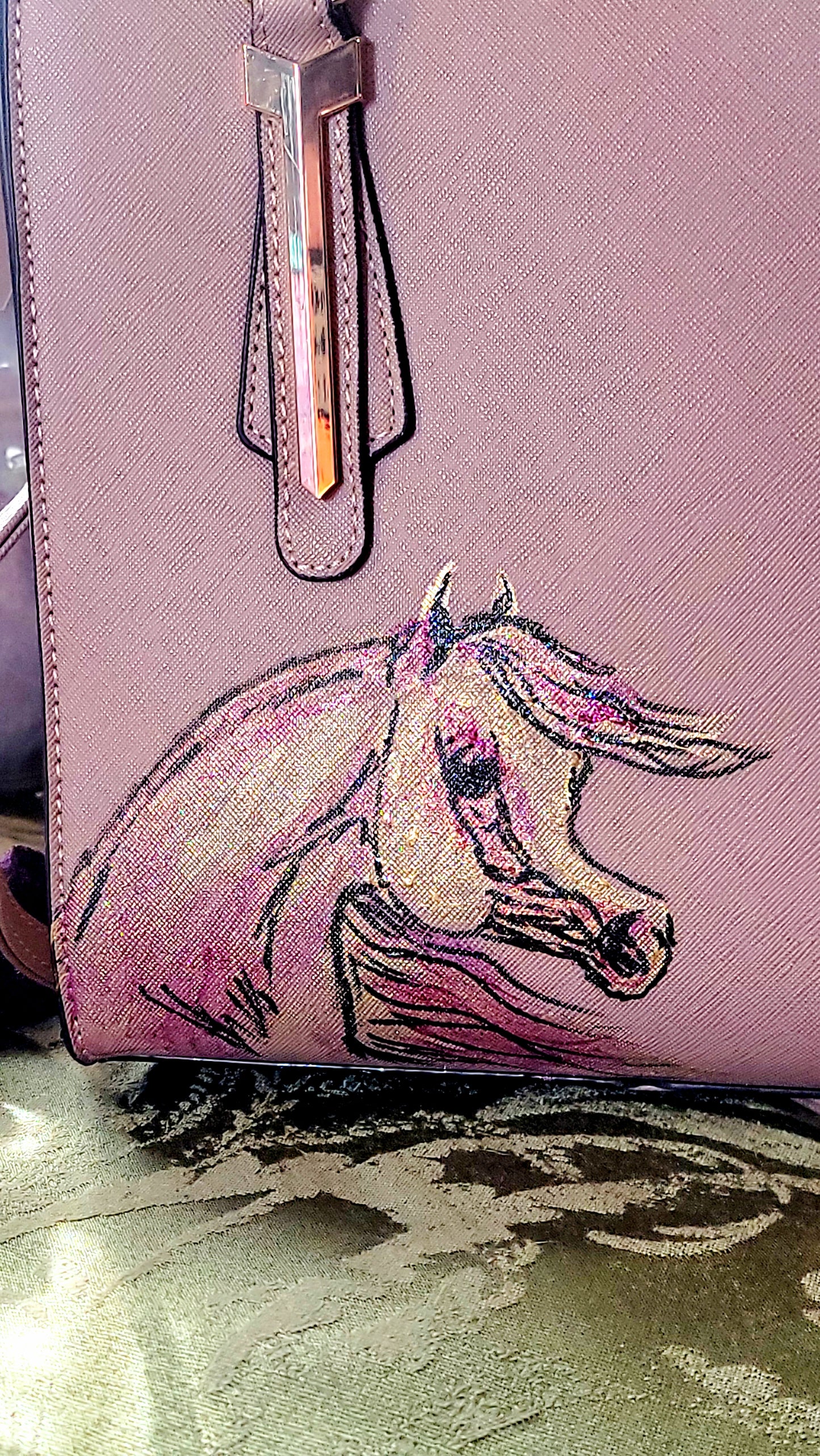 Dusty Pink Arabian Horse hand painted hand bag