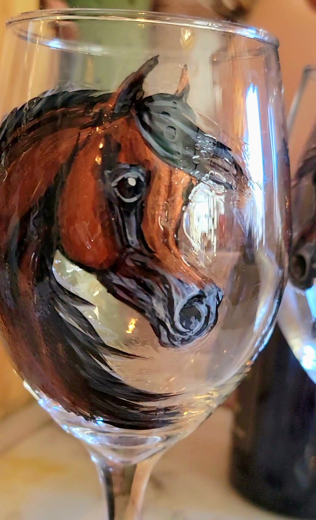 Pair of Bay Arabian Horse Wine Glasses