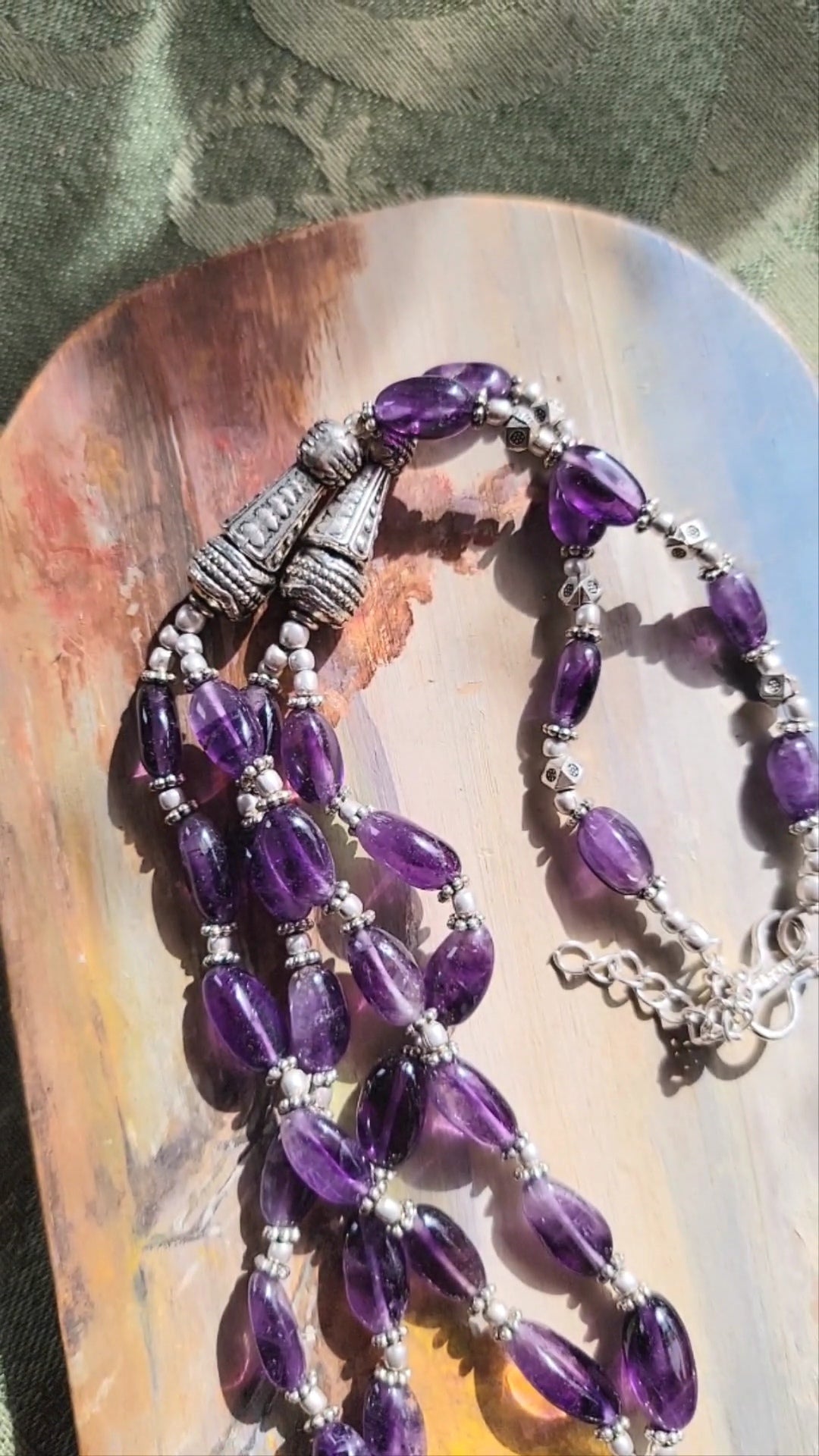 Hand Painted Arabian horse Amethyst necklace in sterling silver