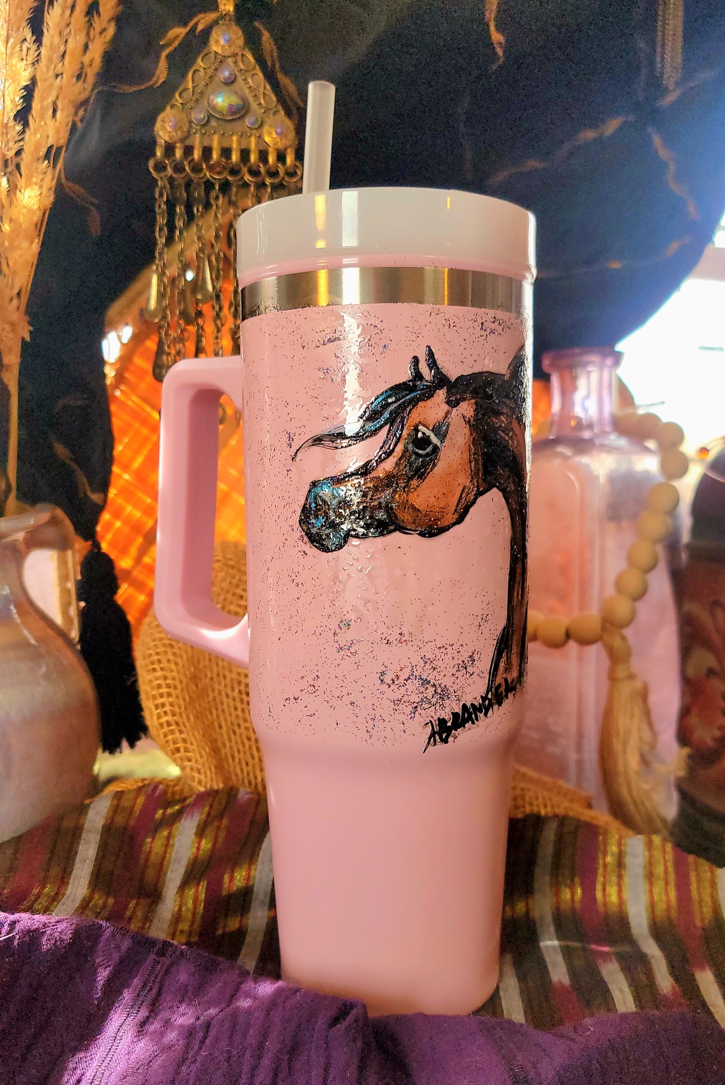 BAY ARABIAN horse hand painted 30oz drink tumbler