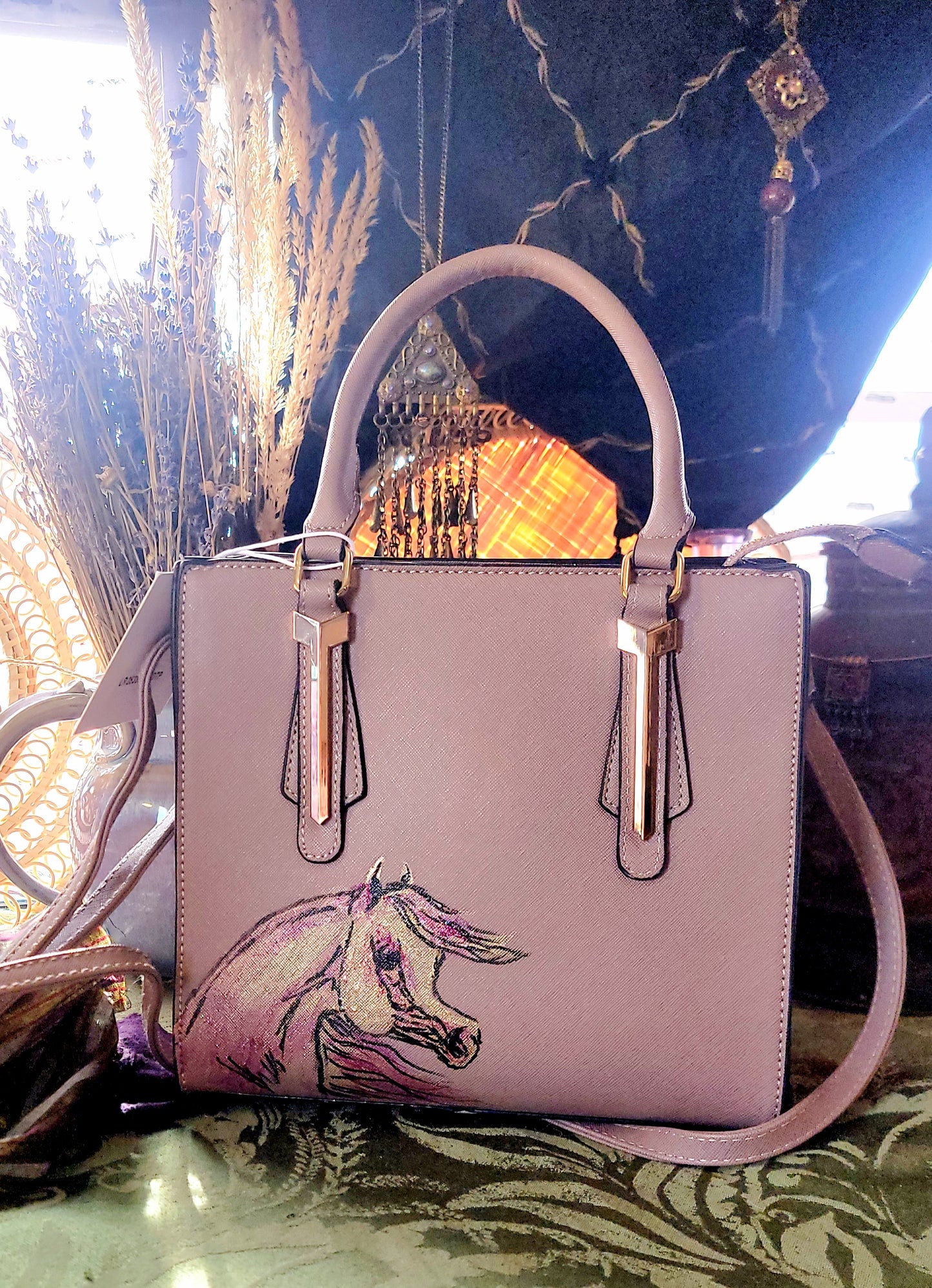 Dusty Pink Arabian Horse hand painted hand bag