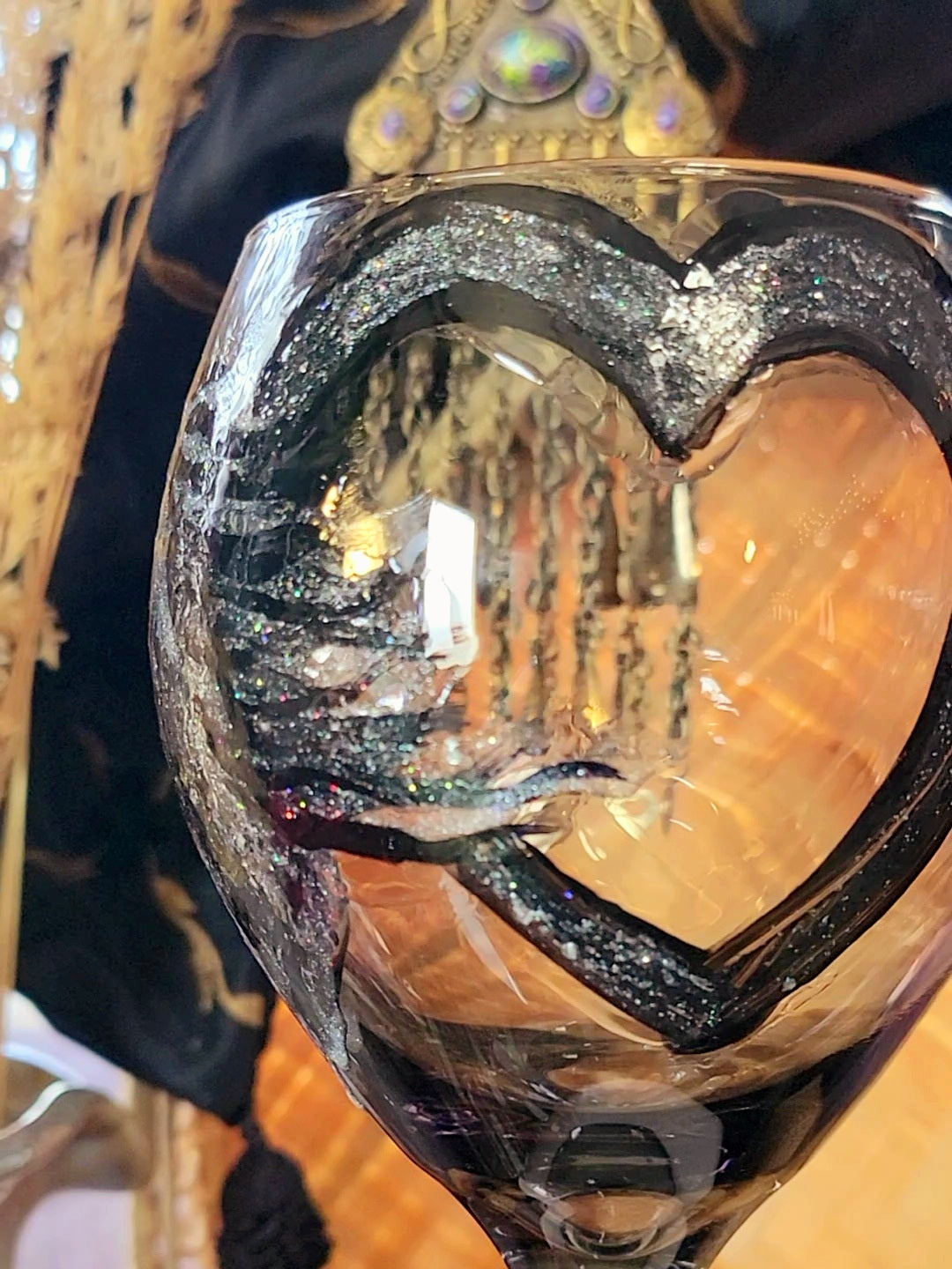 Arabian Horse Silver Glitter Heart Wine Glass