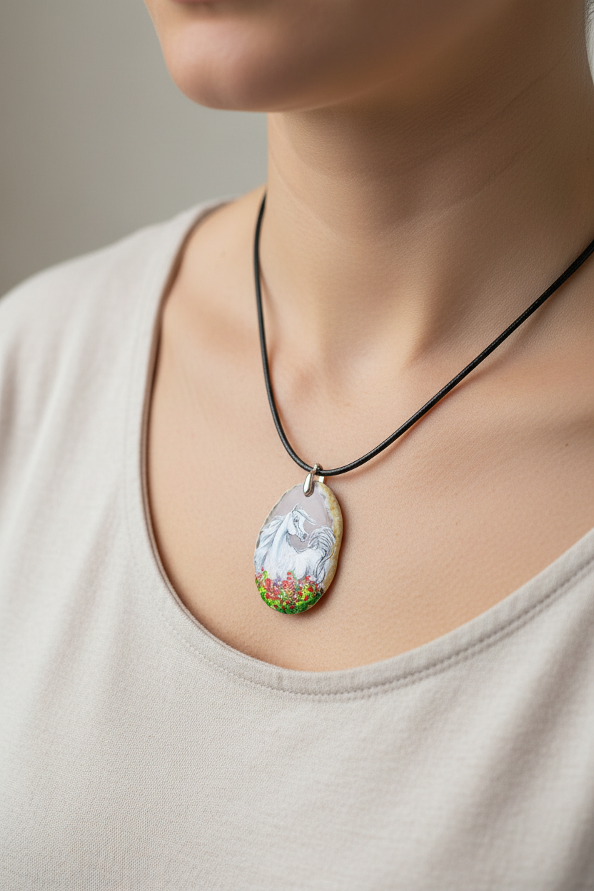 Hand painted natural agate with Arabian Horse!