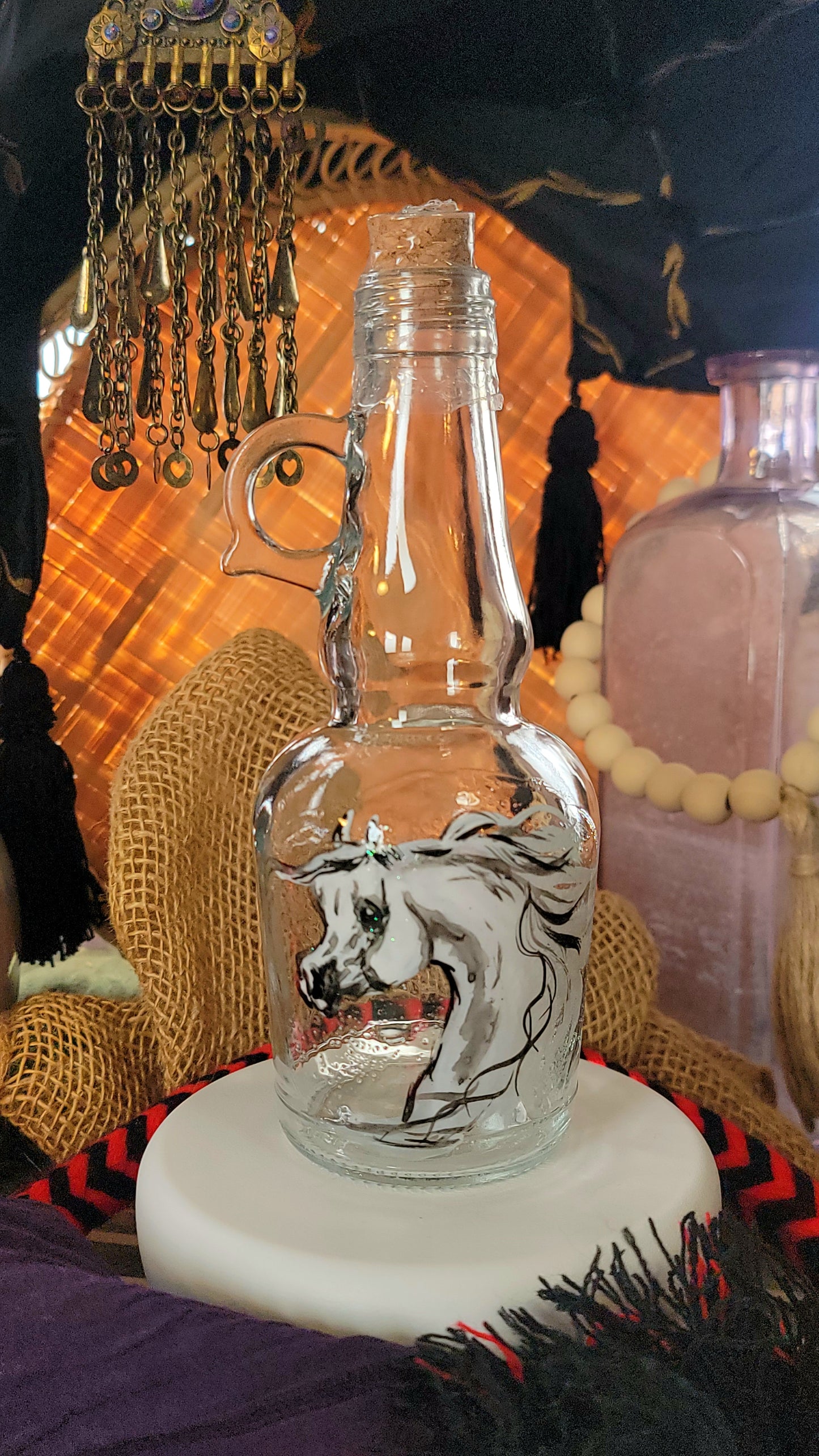 Arabian Horse Hand painted Oil or Syrup bottle