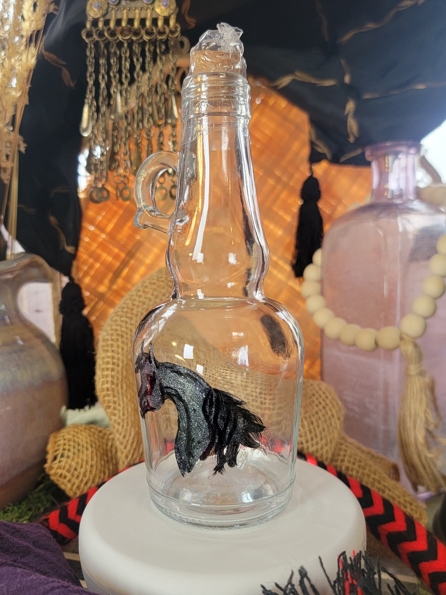 Arabian Horse Hand painted Oil or Syrup bottle