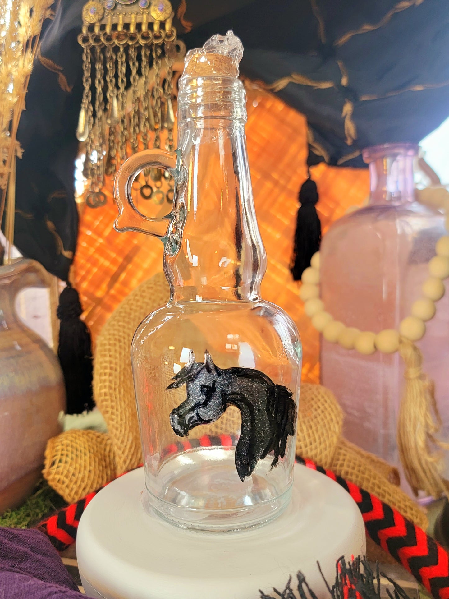 Arabian Horse Hand painted Oil or Syrup bottle
