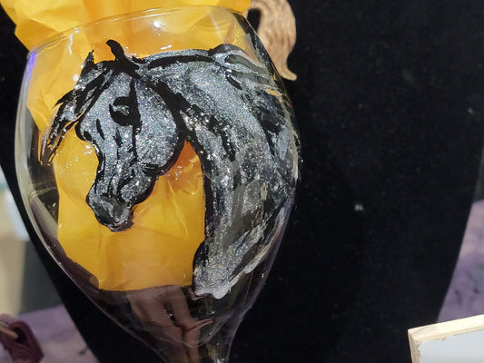 Silver Glitter Arabian Horse Wine Glasses