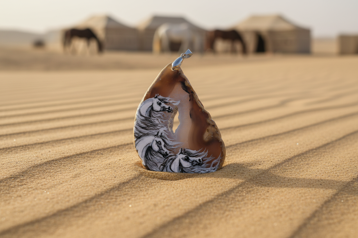 Hand painted natural agate with Arabian Horse!