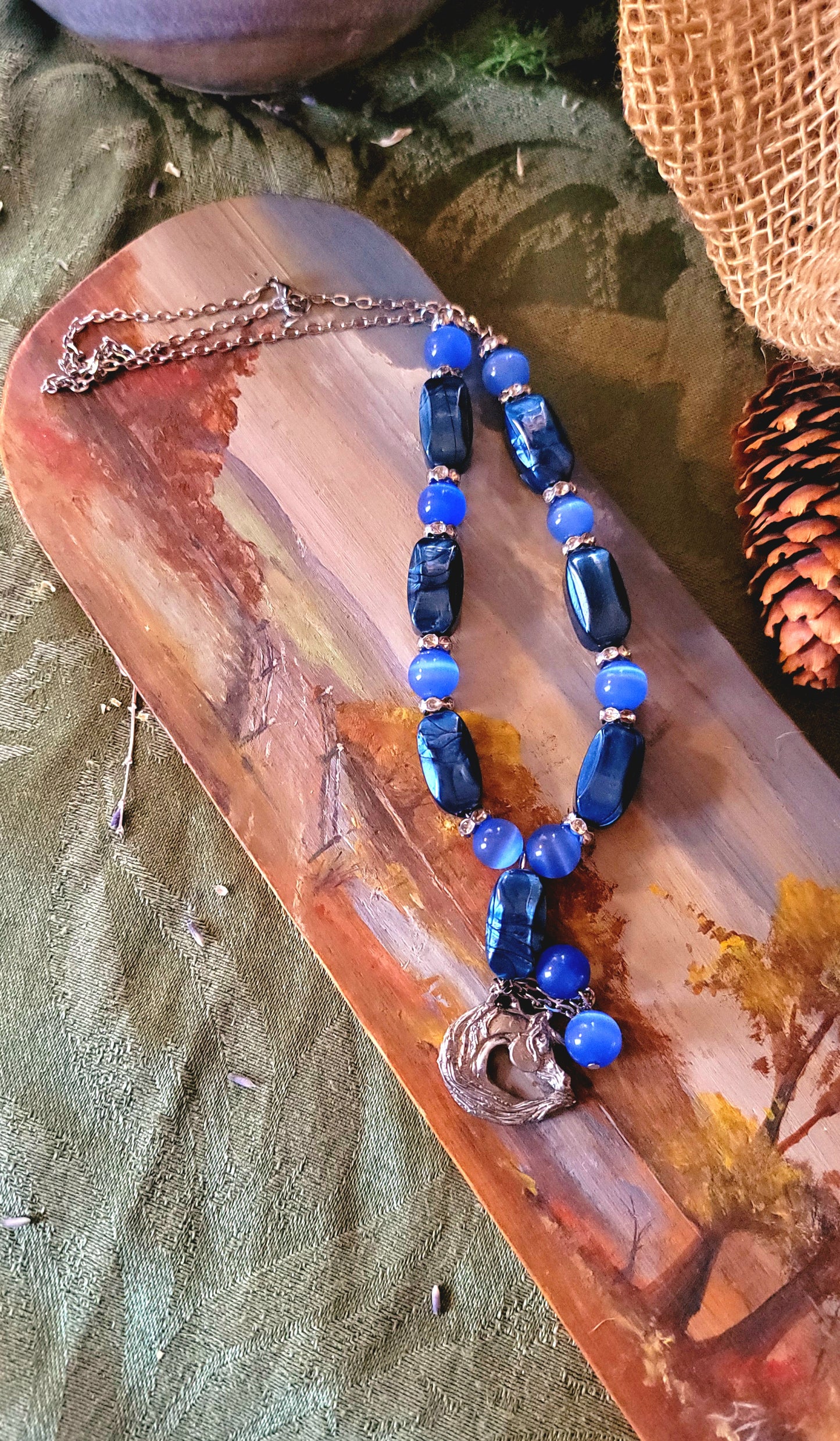 Pewter Horse Blue Necklace set